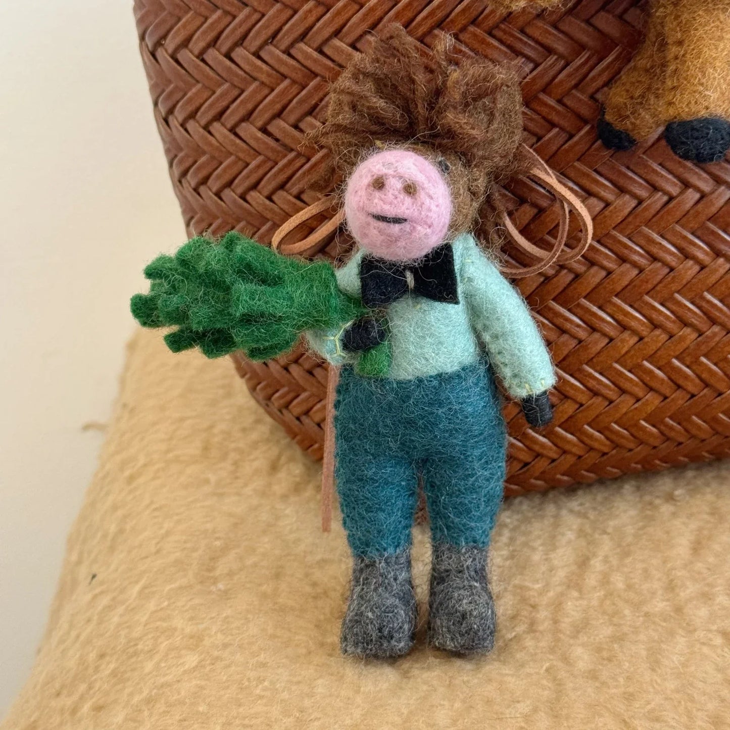 Handmade Mr Horse felt charm with foliage