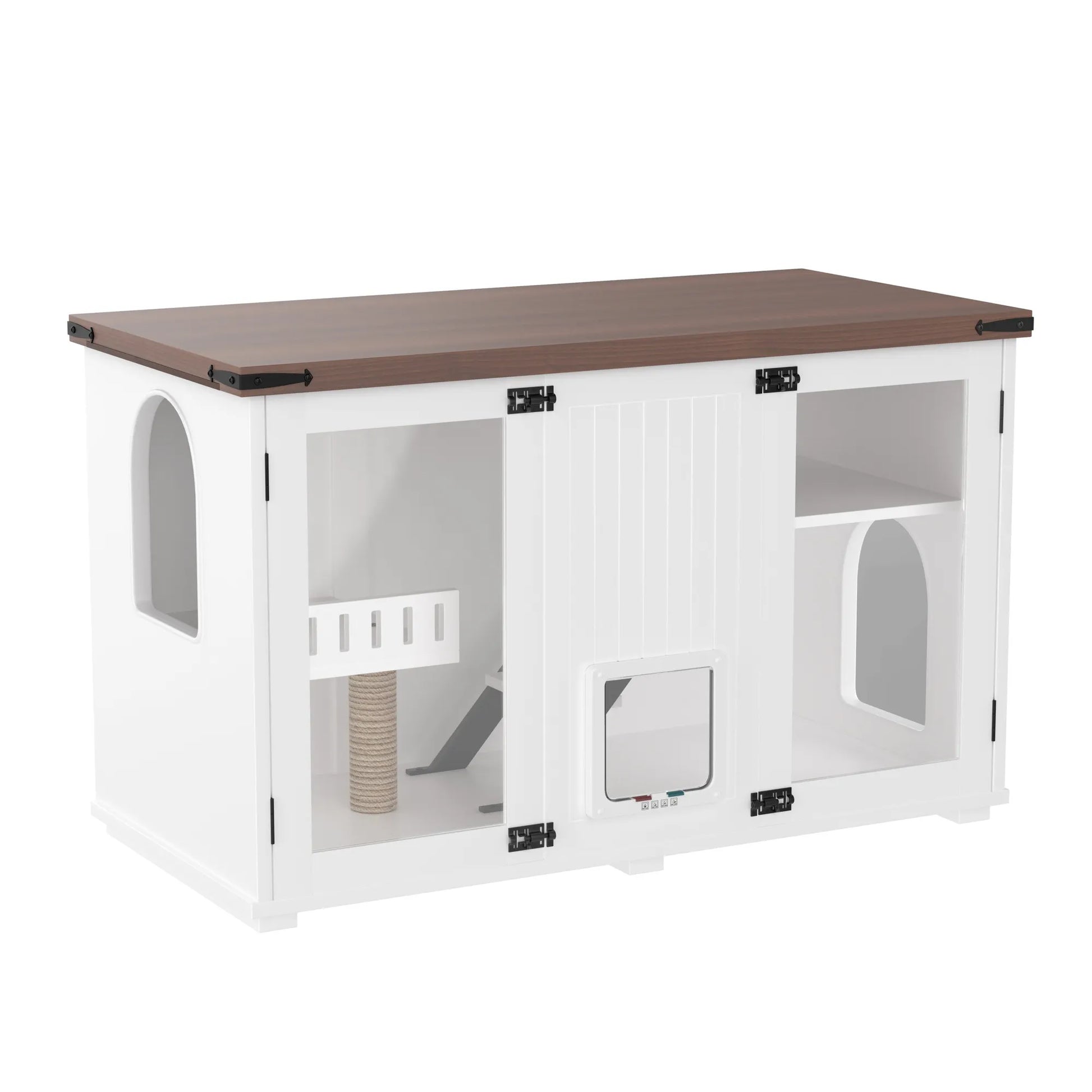 47.25' Large Cat Litter Box Enclosure with LED Light, Hidden Litter Box Furniture, Cat House with Stairs and Cat Scratching Post, Cat Cabinet Side – view 12