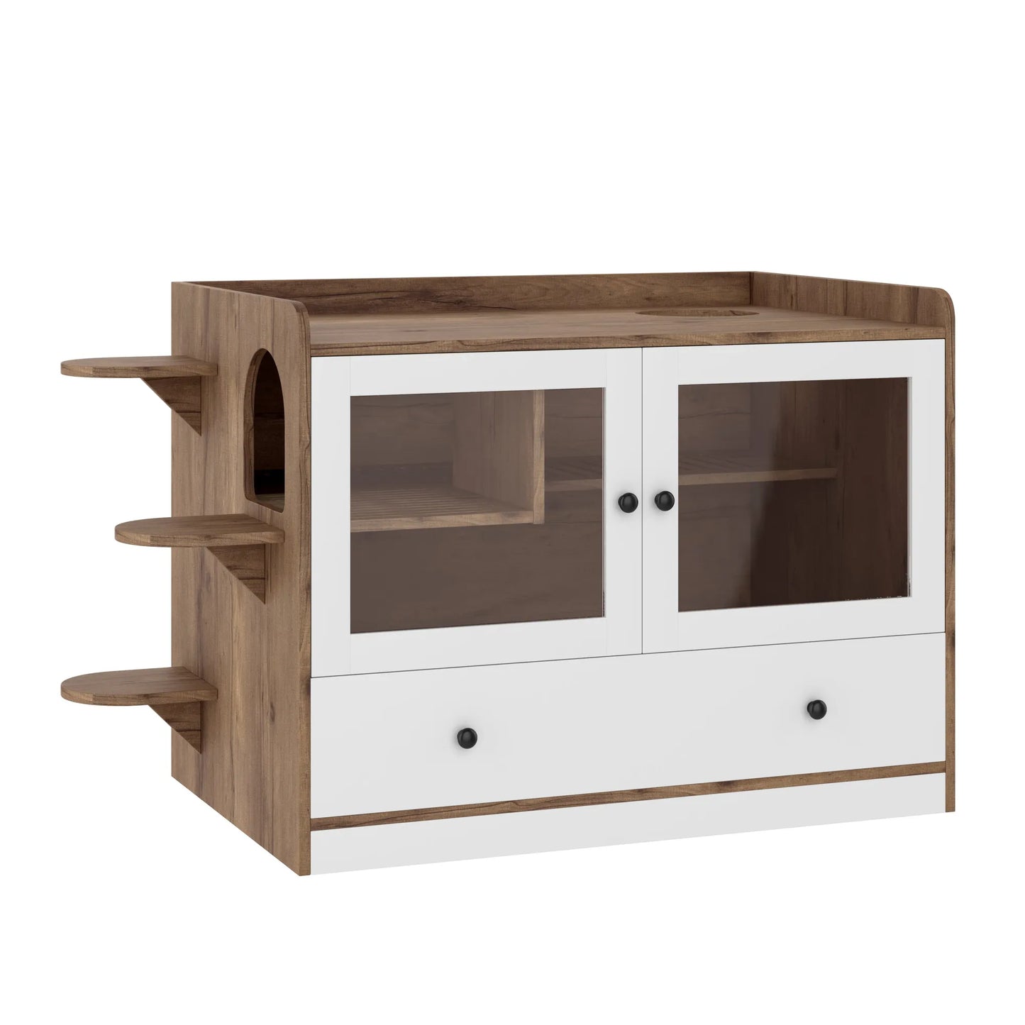 Cat Litter Box Enclosure, Hidden Cat Litter Box Furniture with Drawer and Stairs, Wooden Cat House Washroom for Bedroom,Cat Cabinet Side Table for – view 12