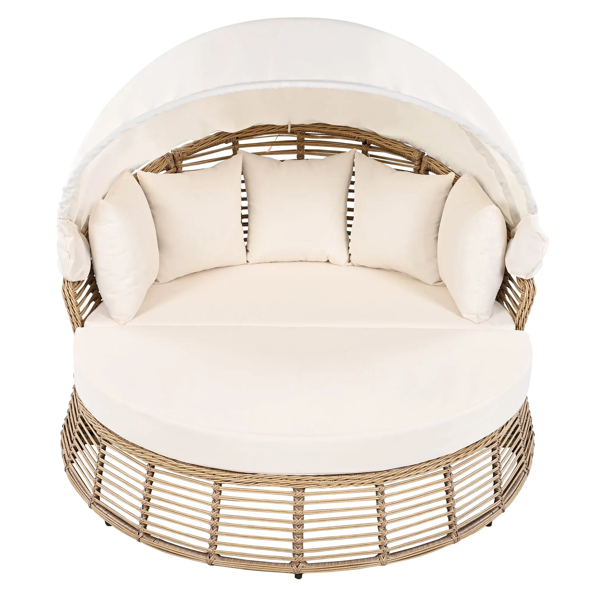 <Old SKU: N704G201243A> Outdoor Patio Rattan Round Daybed with Retractable Canopy, Wicker Furniture Round Poolside Sofa Sunbed with Removable – view 12