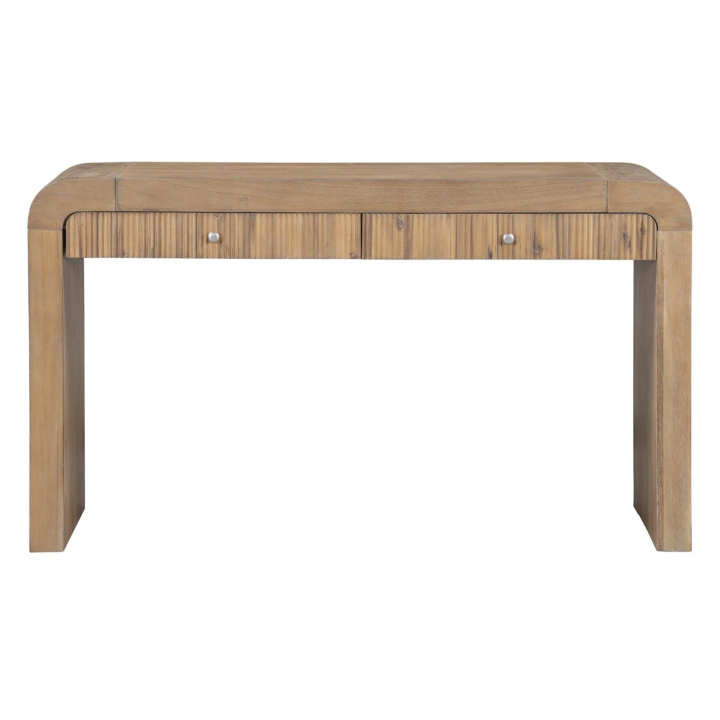 Rustic Console Table with Fluted Drawer Front, Entryway Table with Curved Corners & Thick Legs, Sturdy Sofa Table for Hallway & Living Room (Natural) – view 12