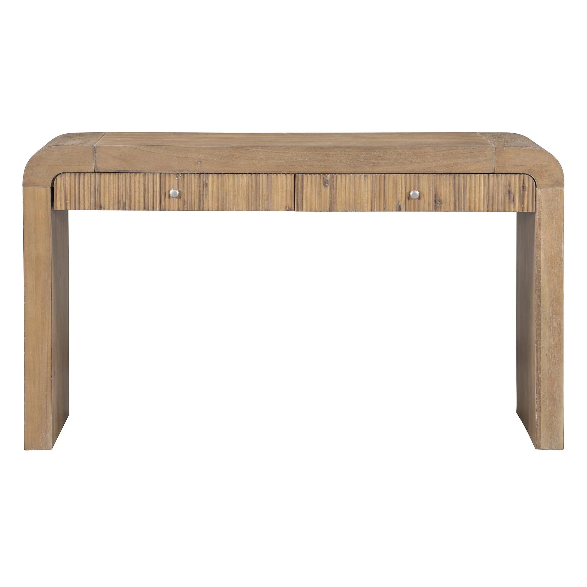 Rustic Console Table with Fluted Drawer Front, Entryway Table with Curved Corners & Thick Legs, Sturdy Sofa Table for Hallway & Living Room (Natural) – view 12