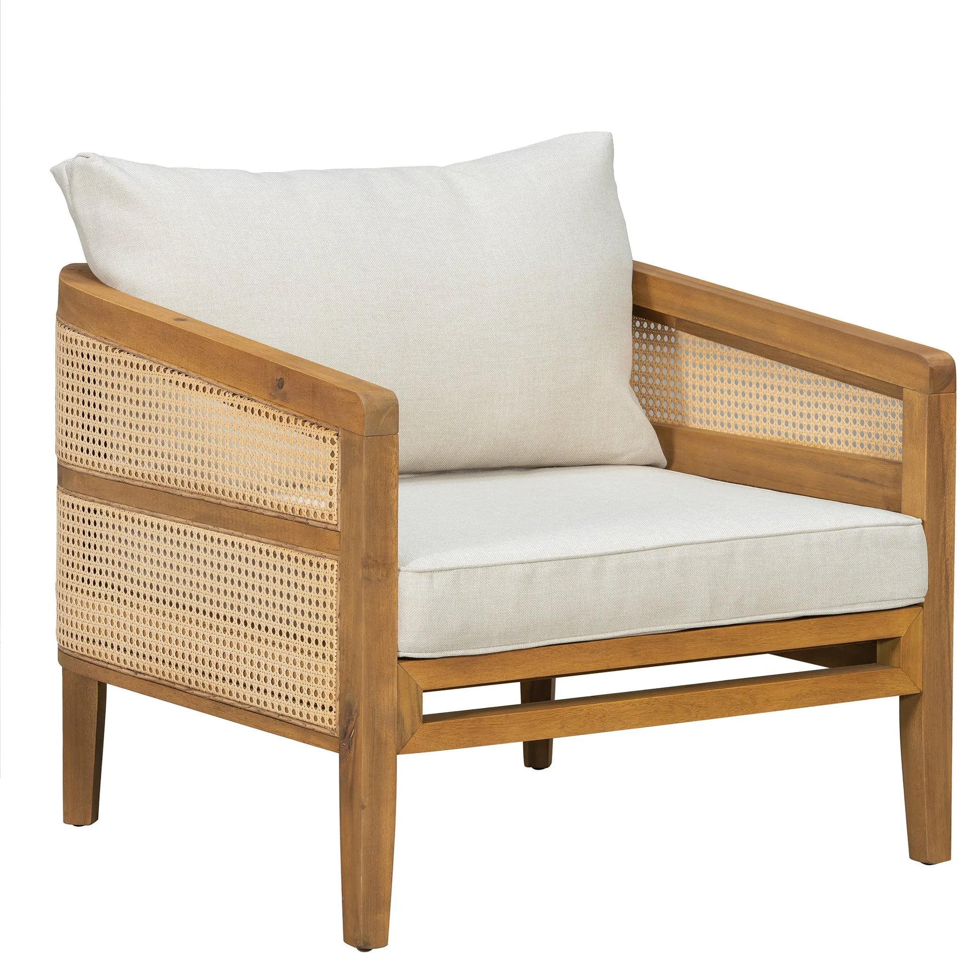 5-Piece Acacia Wood Patio Furniture Set, Modular Outdoor PE Rattan Sofa Set with Loveseat, 2 Armchairs & Round Coffee Table, Water-Resistant Cushions – view 12