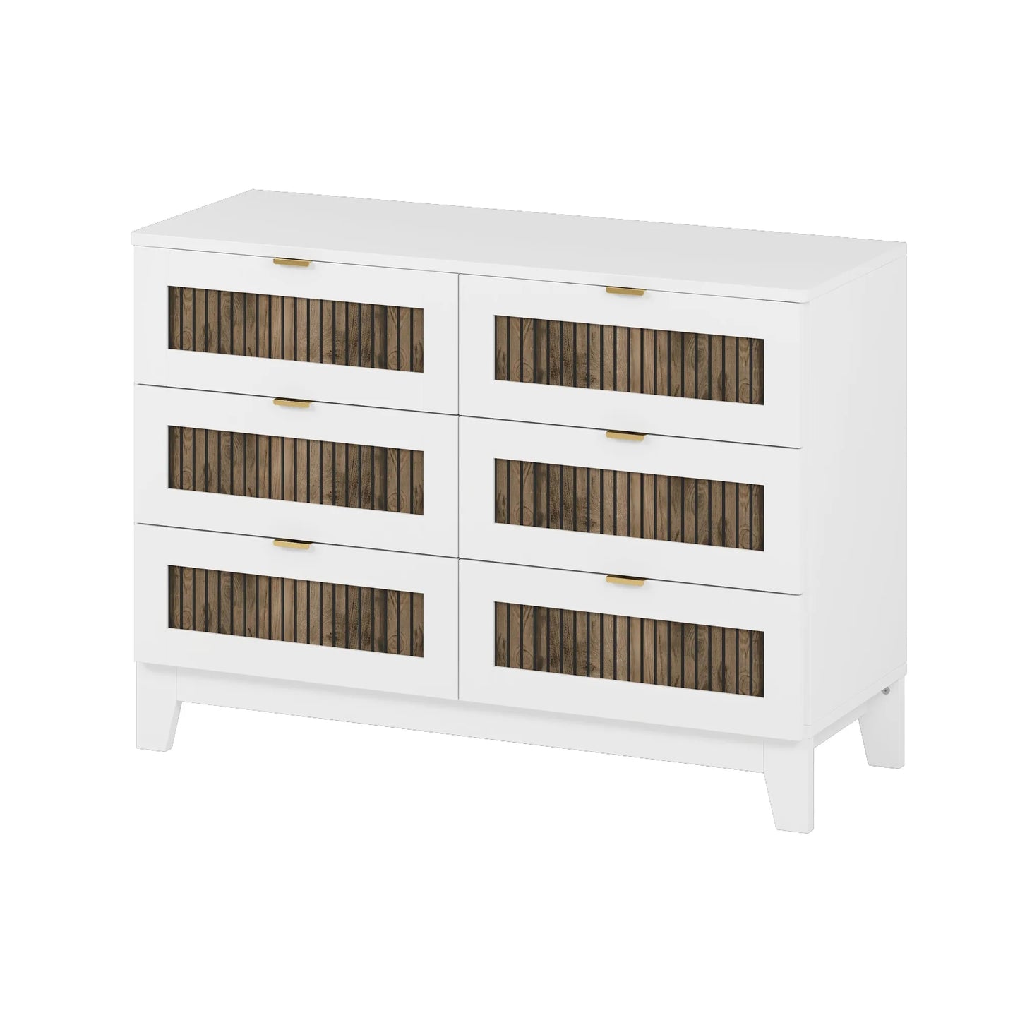 4-Pieces Bedroom Sets, Queen Size Farmhouse Platform Bed with Wooden Strip Stickers Decoration, Storage Nightstand and Dresser with Metal Handle – view 12