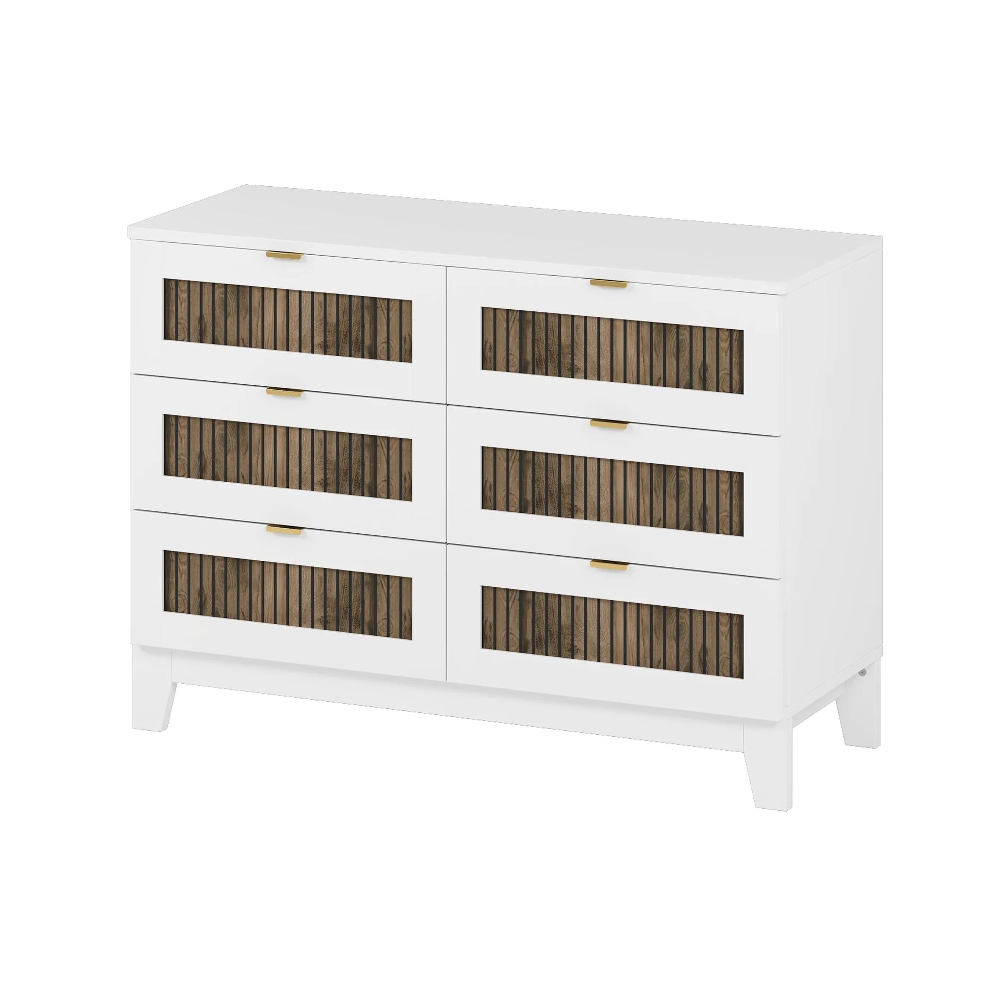 4-Pieces Bedroom Sets, Queen Size Farmhouse Platform Bed with Wooden Strip Stickers Decoration, Storage Nightstand and Dresser with Metal Handle – view 12