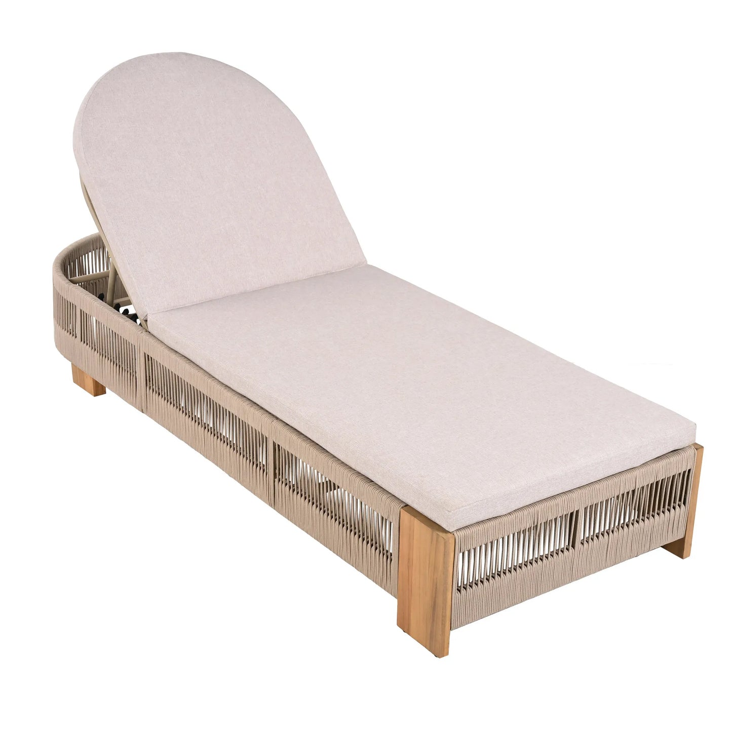 Outdoor Chaise Lounge Chair, Acacia wood Pool Chair with Adjustable Backrest and Cushion, Outdoor Lounge Chair for Beach, Yard, or Poolside (Beige – view 12
