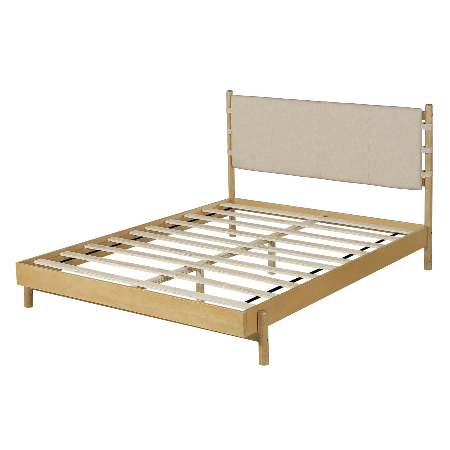 Modern Queen Bed Frame Set with 2 Nightstands, Beige Wood Platform Bed with Headboard and Matching Bedside Tables for Bedroom – view 12