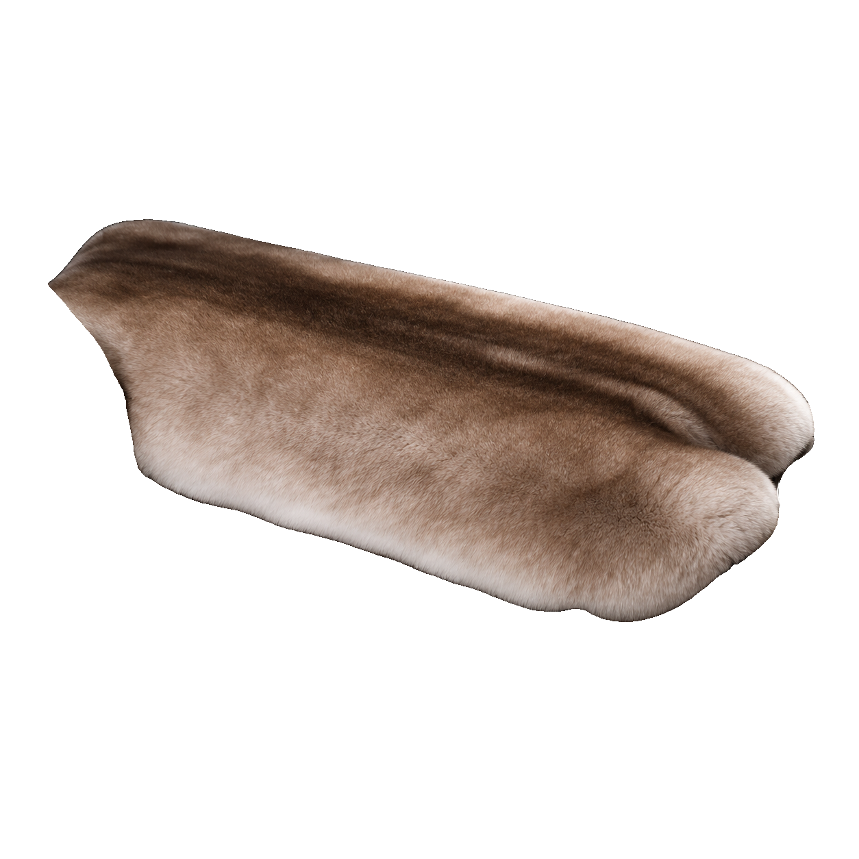 Natural Brown genuine Rex rabbit fur center console armrest pad on transparent background
