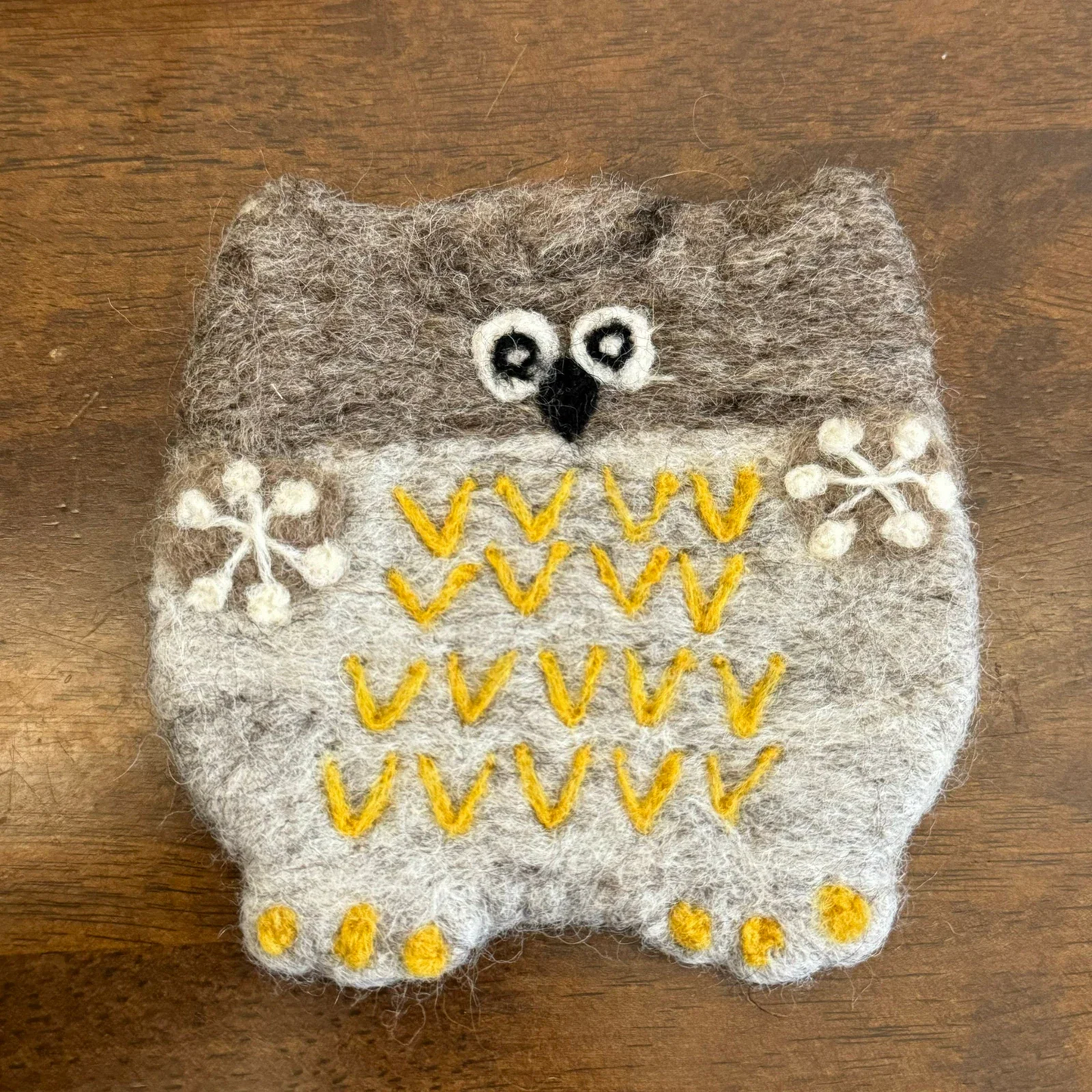 Handmade owl 13x13 cm wool felt coaster