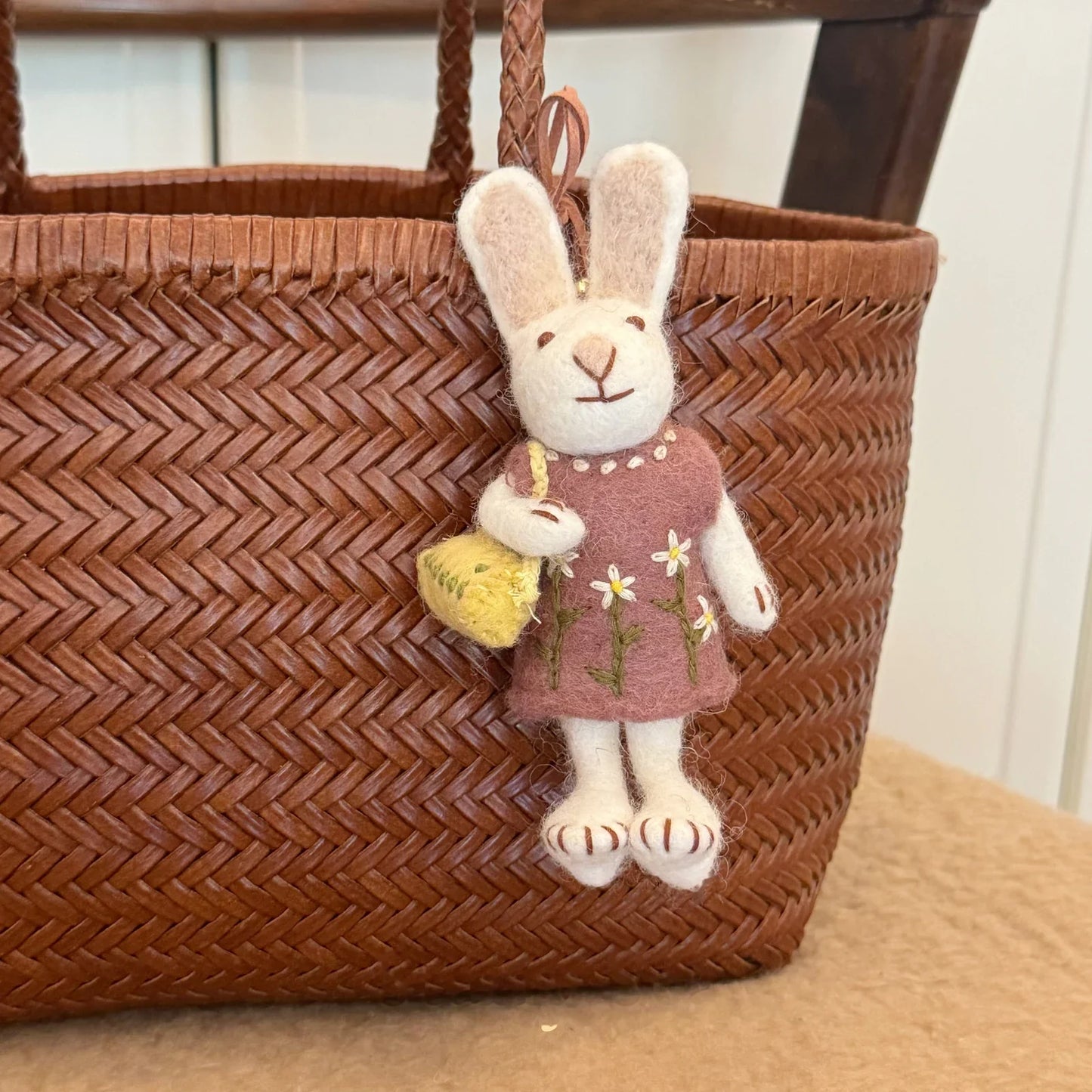 Pink dress rabbit wool felt charm