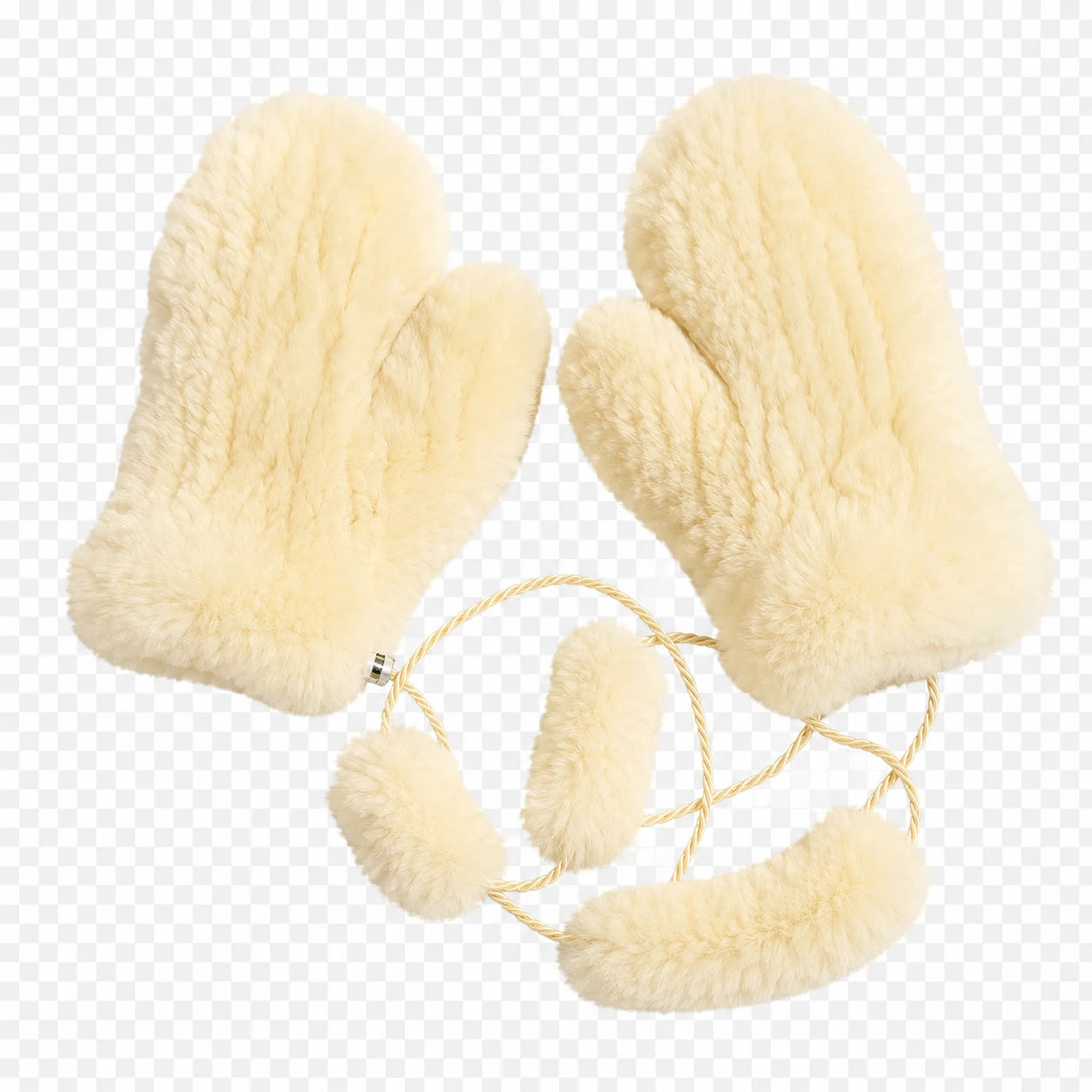 Soft Apricot genuine Rex rabbit fur knit mittens, product view