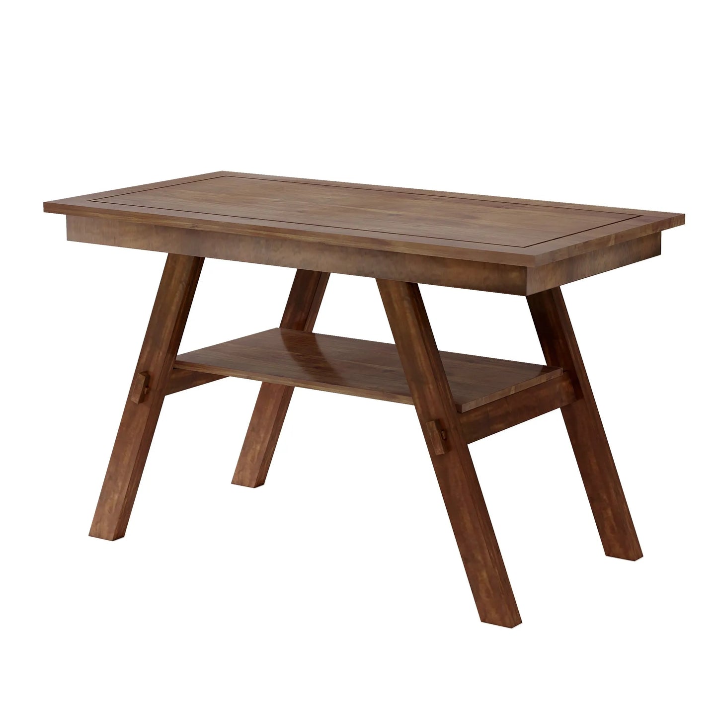 6-Piece Wood Counter Height Dining Table Set with Storage Shelf, Kitchen Table Set with Bench and 4 Chairs,Rustic Style, Walnut+Beige Cushion (old – view 12