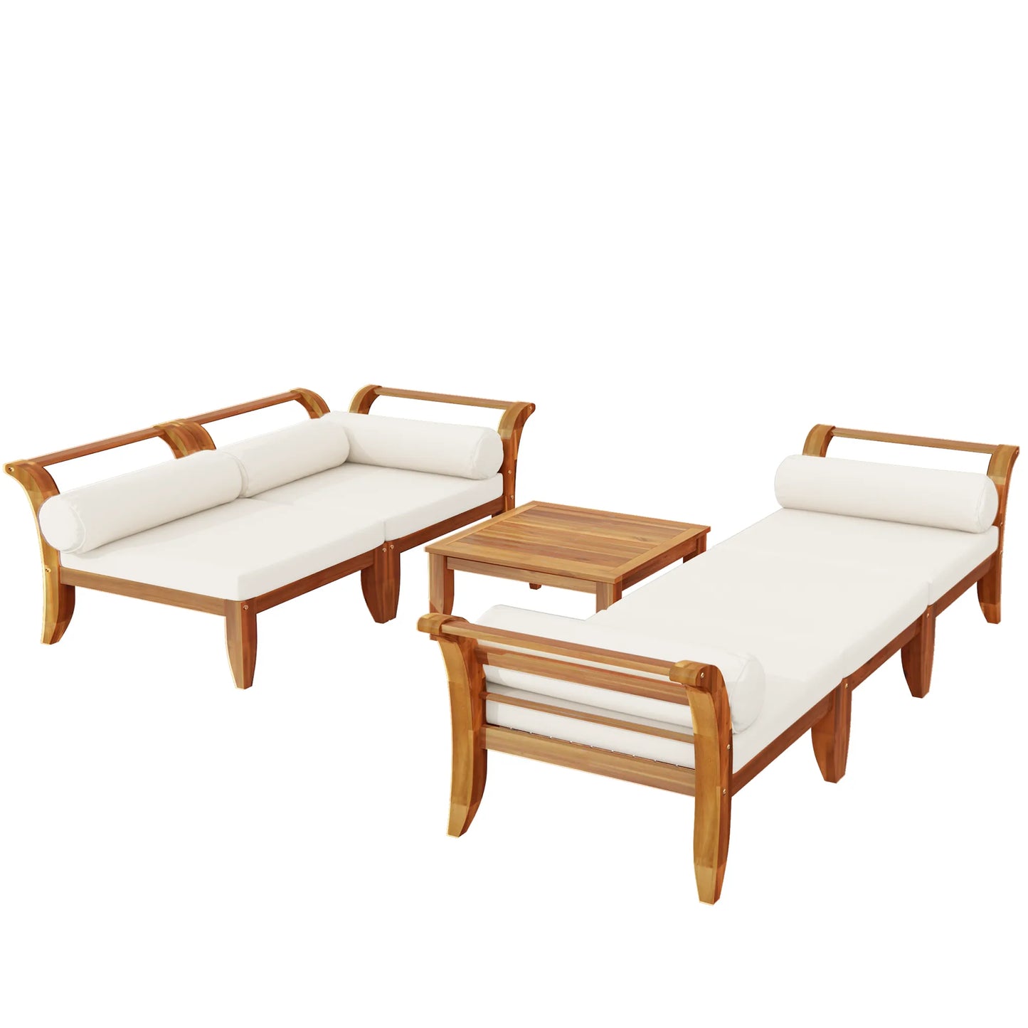 6 Piece Patio Sofa Set, Acacia Wood Outdoor Modular Sectional Garden Furniture Set L-Shaped Conversation Set, Convertible Daybed with Tea Table – view 12