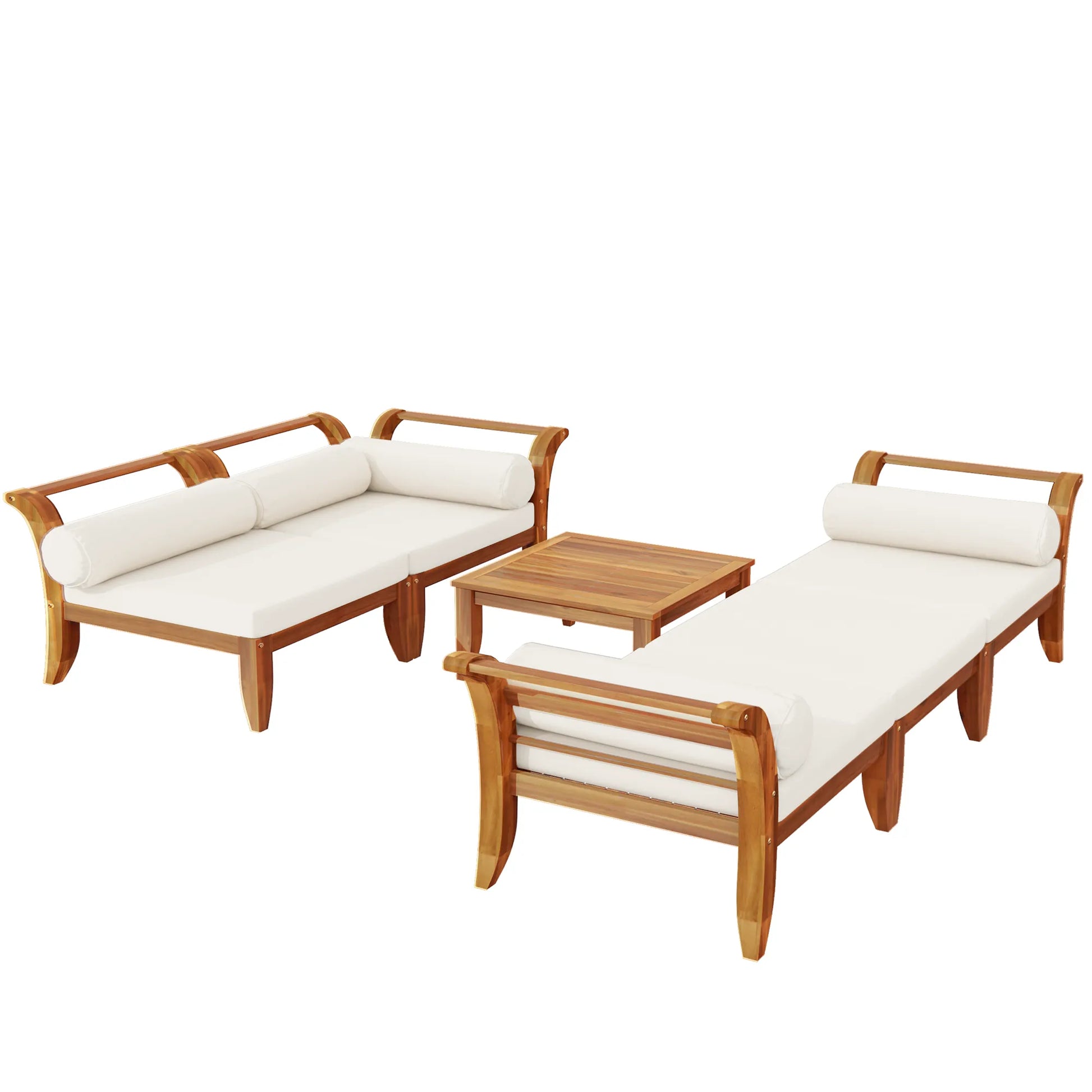6 Piece Patio Sofa Set, Acacia Wood Outdoor Modular Sectional Garden Furniture Set L-Shaped Conversation Set, Convertible Daybed with Tea Table – view 12