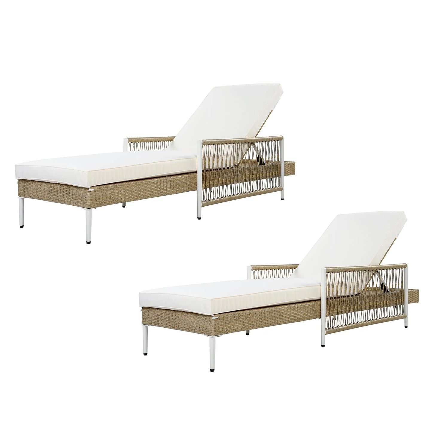 Outdoor All-Weather PE Rattan Chaise Lounge, Minimalist Patio Wicker Lounge Chair with 6 Gear Adjustable Recliner, Arms and Cushion for Poolside – view 12