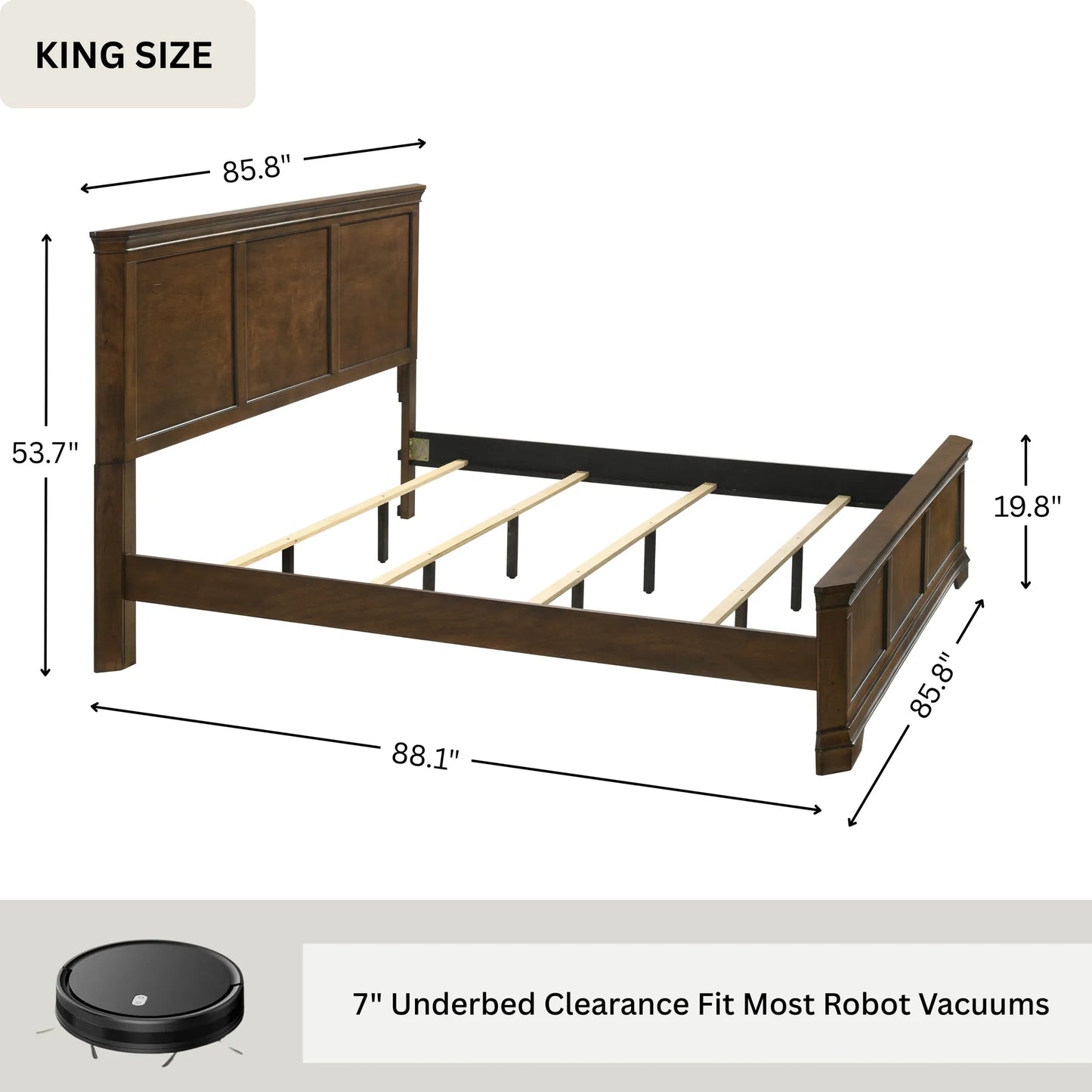 Maderne Traditional 3-Piece Wood Bedroom Set with King Size Panel Bed and Two Nightstands – view 12