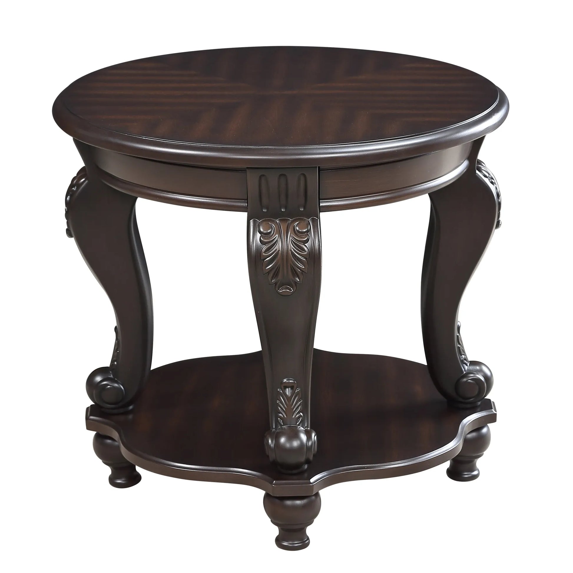 22'' Two Tone Round End Table,Solid Wood Sofa Side Table with Shelf,Living Room Corner Table Easy Assemble, Espresso – view 12