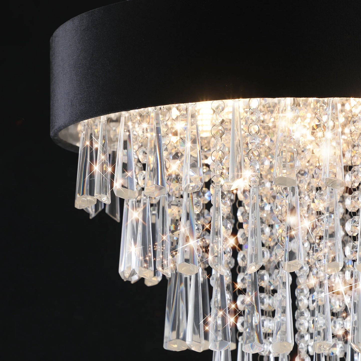 18-inch Modern Crystal Chandelier with Black Imitation Velvet Anti-Glare Shade, Adjustable Height, 8-Light G9 Base for Dining Room, Living Room, or – view 12