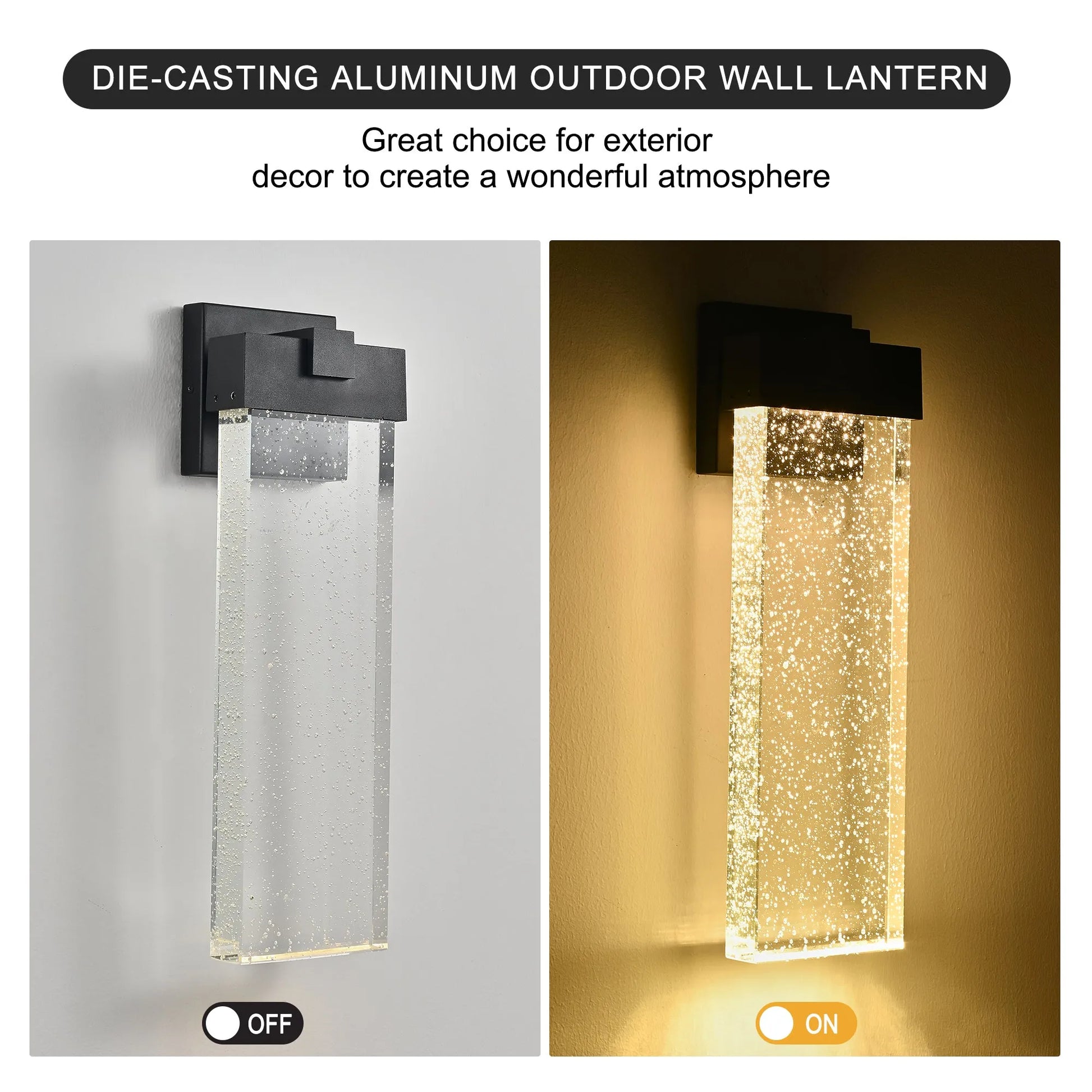 18'(H) 1-pack 12W Modern Outdoor Wall Light Fixture, Weatherproof LED Wall Sconce with Bubble Crystal, Black Finish, Up and Down Lighting for Porch – view 12