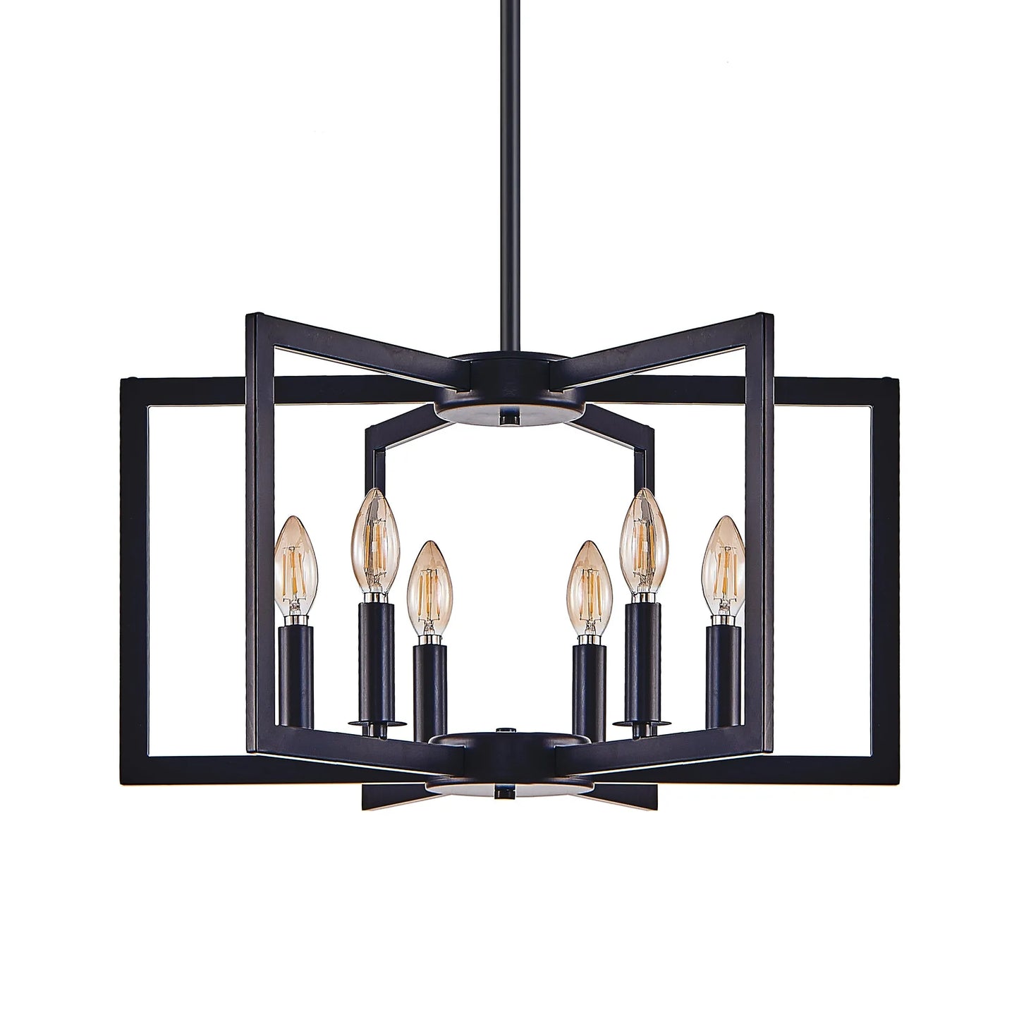 22' Modern Black Geometric 6-Light Chandelier – Industrial Metal Pendant Light Fixture for Living Room, Dining Room, or Kitchen (Bulb Not Included) – view 12