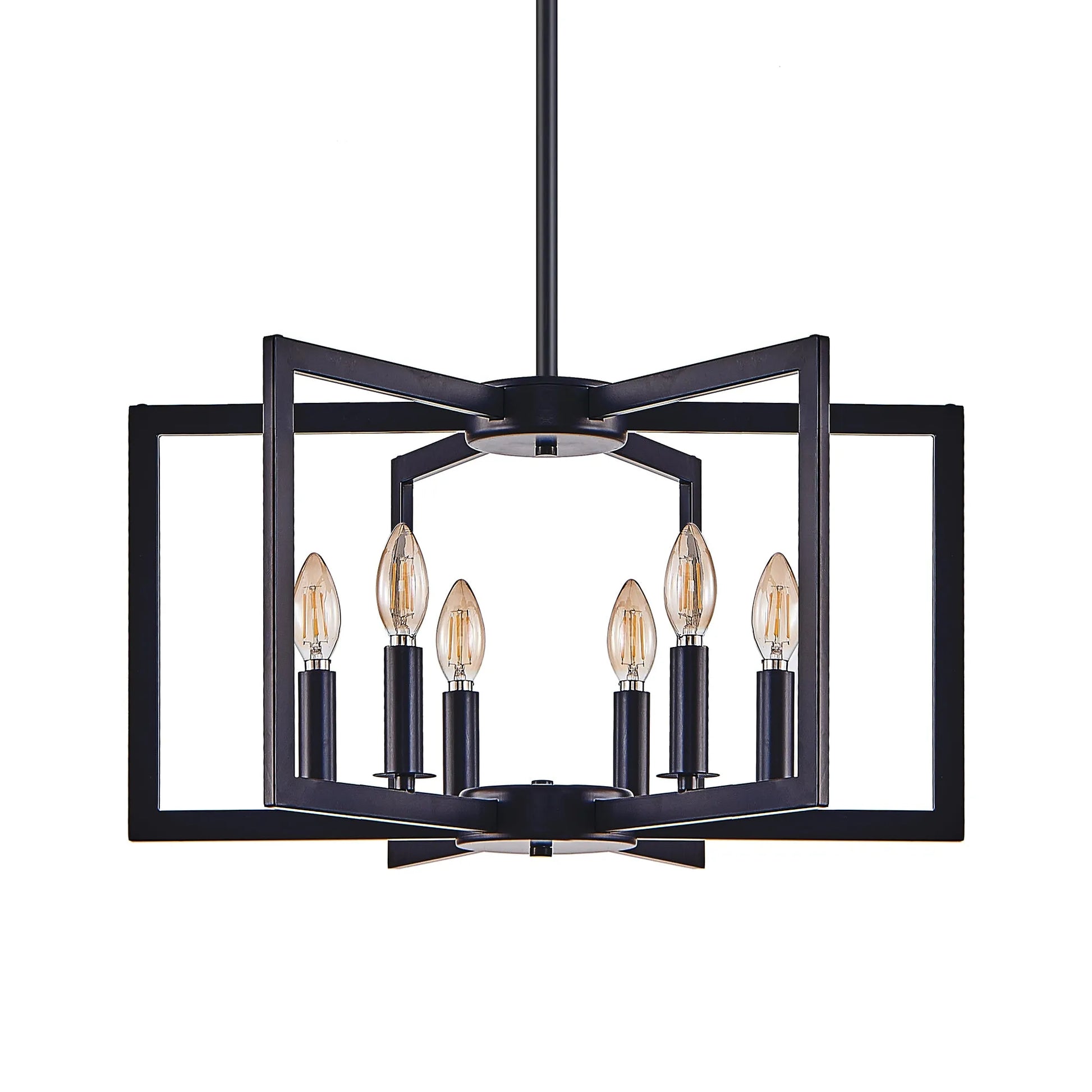 22' Modern Black Geometric 6-Light Chandelier – Industrial Metal Pendant Light Fixture for Living Room, Dining Room, or Kitchen (Bulb Not Included) – view 12