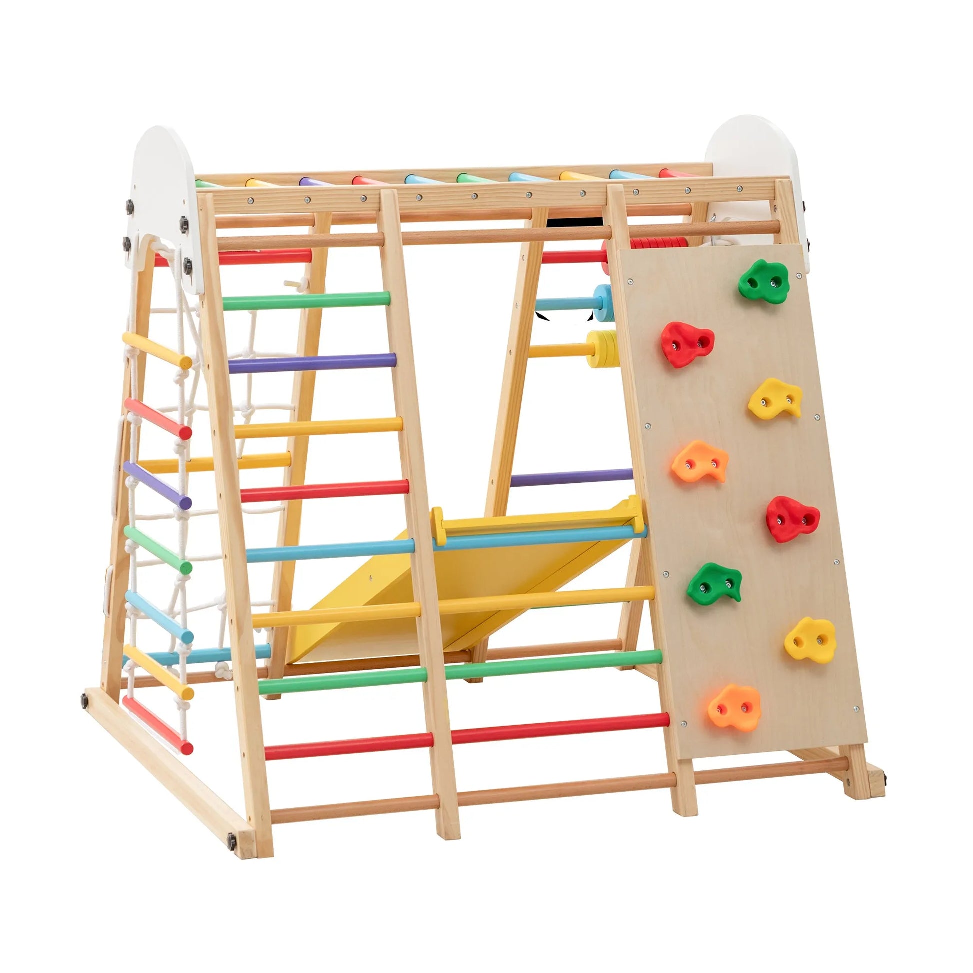 9-in-1 Foldable Kids Climbing Frame & Slide, Wooden Toddler Playground with Swing, Monkey Bars, Climbing Rock, Abacus Game – Indoor Outdoor Playset – view 12