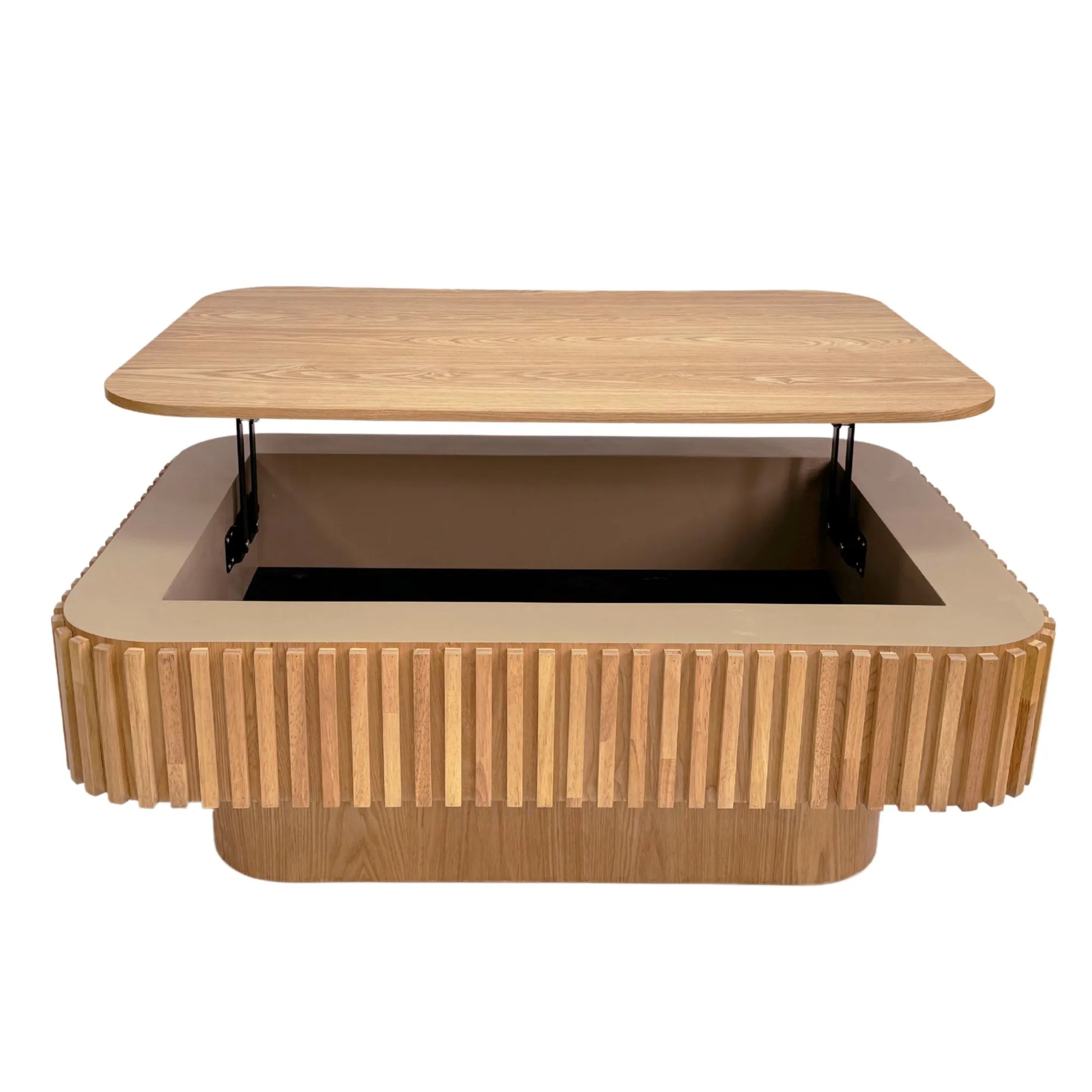 38.6'' Fluted Lift-top Coffee Table Solid Wood Veneered Modern Coffee Table Accent Tea Table with Storage and Adjustable Height for Living Room – view 12