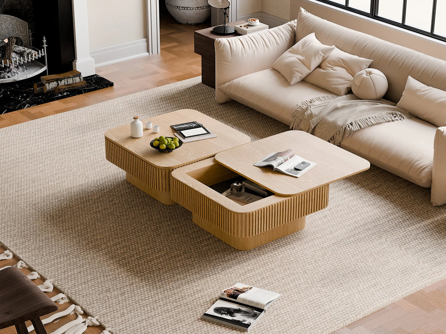 31.5'' Square Coffee Table with Storage Solid Wood Veneered Modern Coffee Table Accent Tea Table for Living Room, Bedroom, Apartment or Office – view 12
