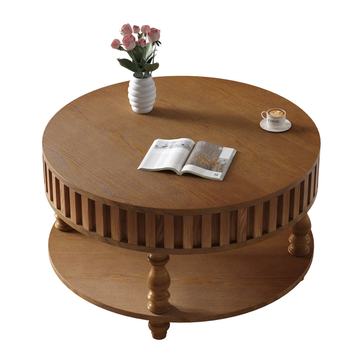 Farmhouse Fluted Coffee Table with Storage and Flip-Top Lids, Rustic Brown Center Table for Living Room with Spacious Hidden Storage, Sturdy Durable – view 12