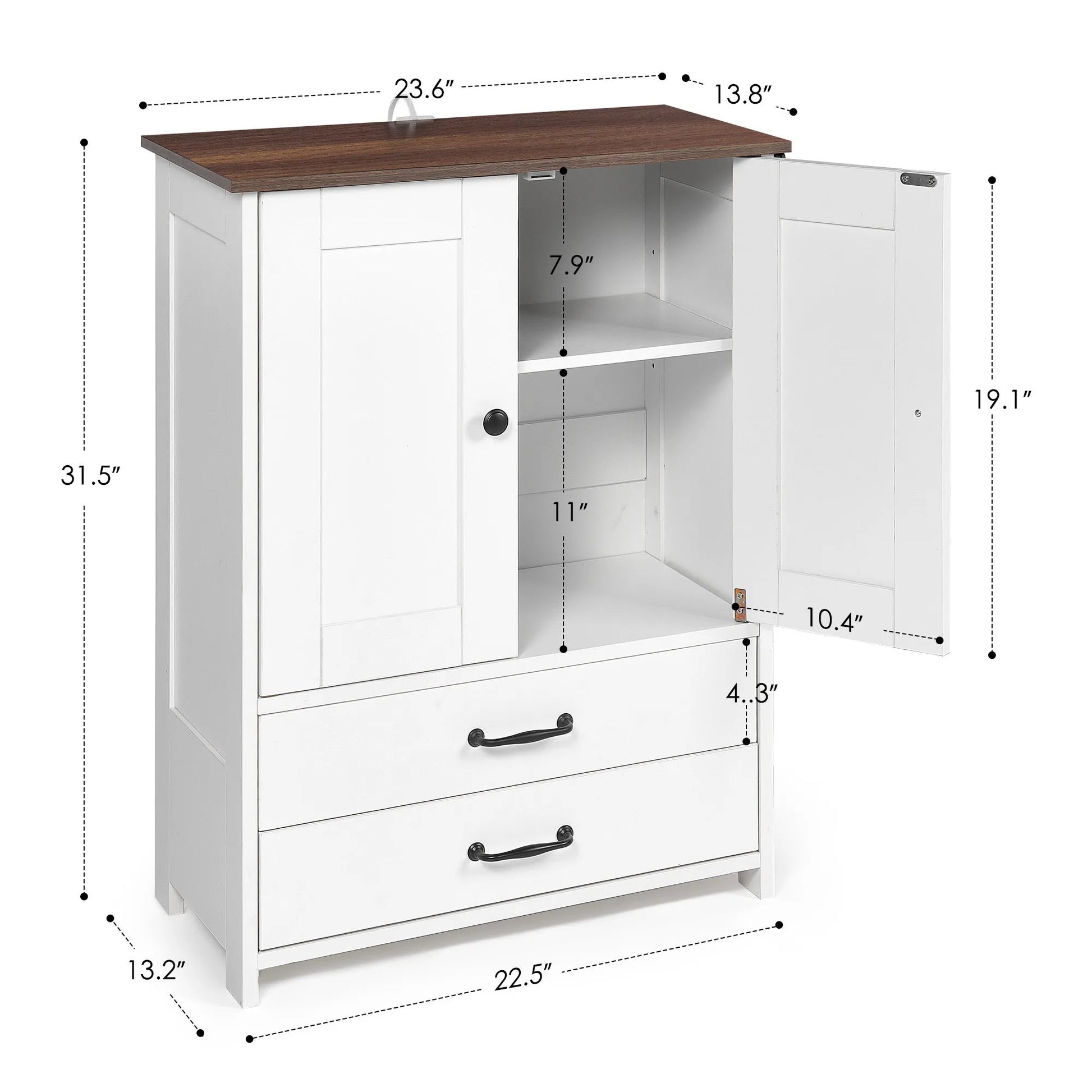 Dog feeding station, double door locker with 2 adjustable dog bowls, 3 hooks on right side, white – view 12