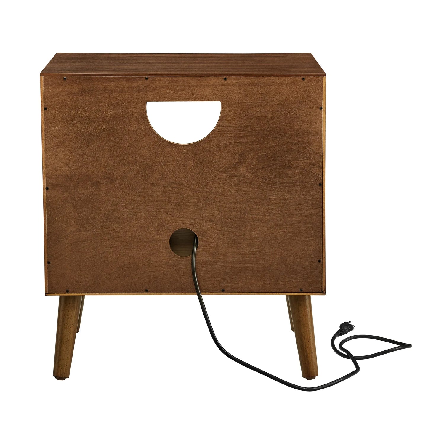 Mid Century Modern Fluted Nightstand with Charging Station USB Ports & Outlet Hole & 4 Solid Wood Legs, Farmhouse End Table with Open Space and – view 12