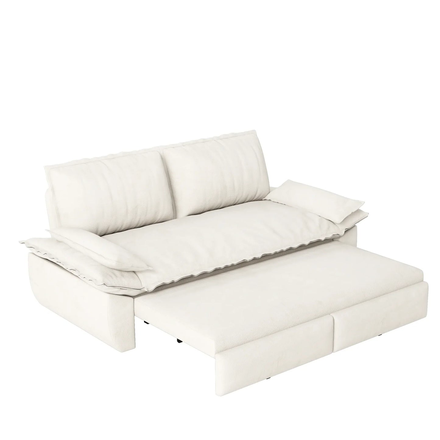 73.2'Queen Pull Out Sofa Bed,3-in-1 Convertible Sleeper Sofa,Multi-Functional Velvet Loveseat Bed,Beige/White – view 12