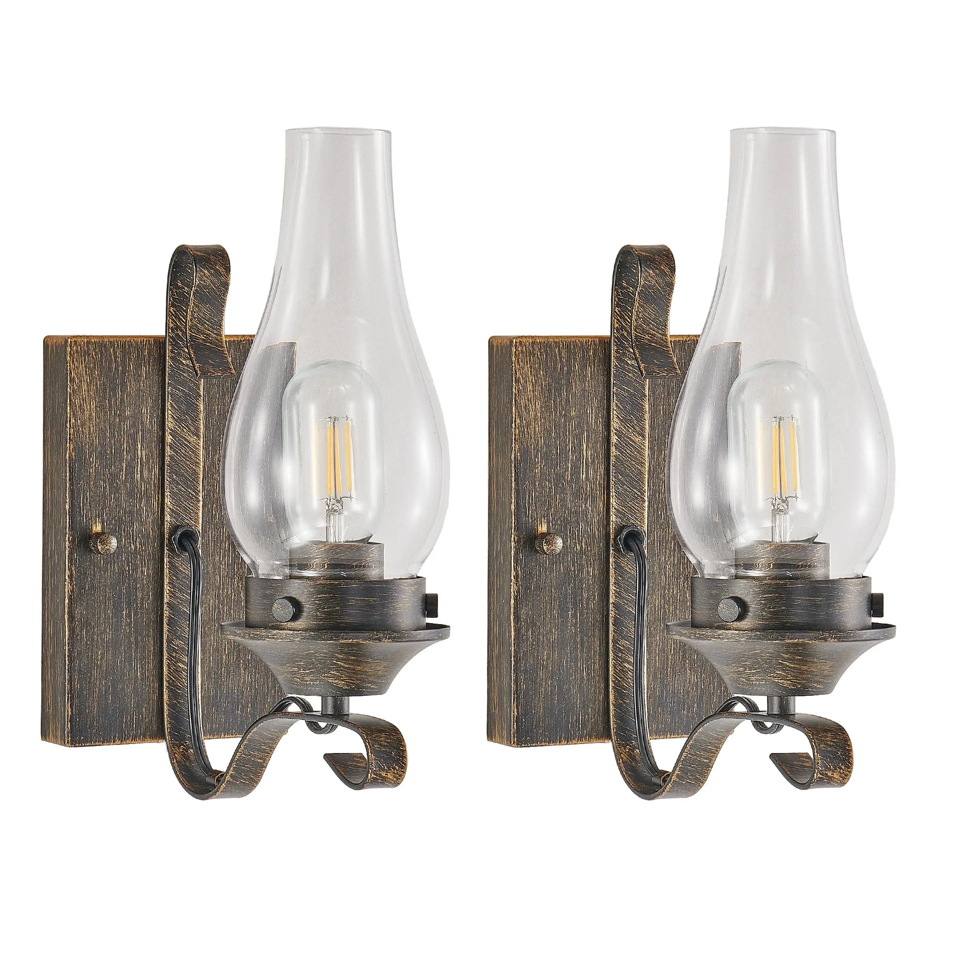 (Only Supports Hardwired) Rustic Farmhouse Wall Sconces Set of 2, Vintage Industrial Plug-in Wall Lights with Clear Glass Shade, Black and Gold – view 12