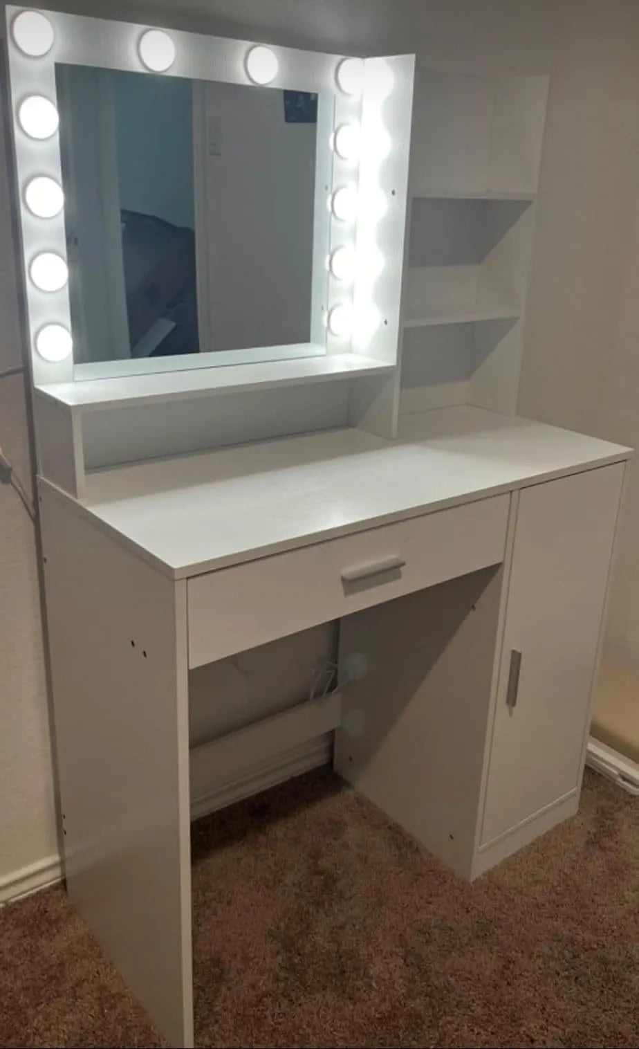 Vanity Desk with Mirror & Light, Large Drawer Three Level Storage Dresser, 3 Lighting Modes Adjustable Brightness, Bedroom Dressing Table(Pink) – view 12