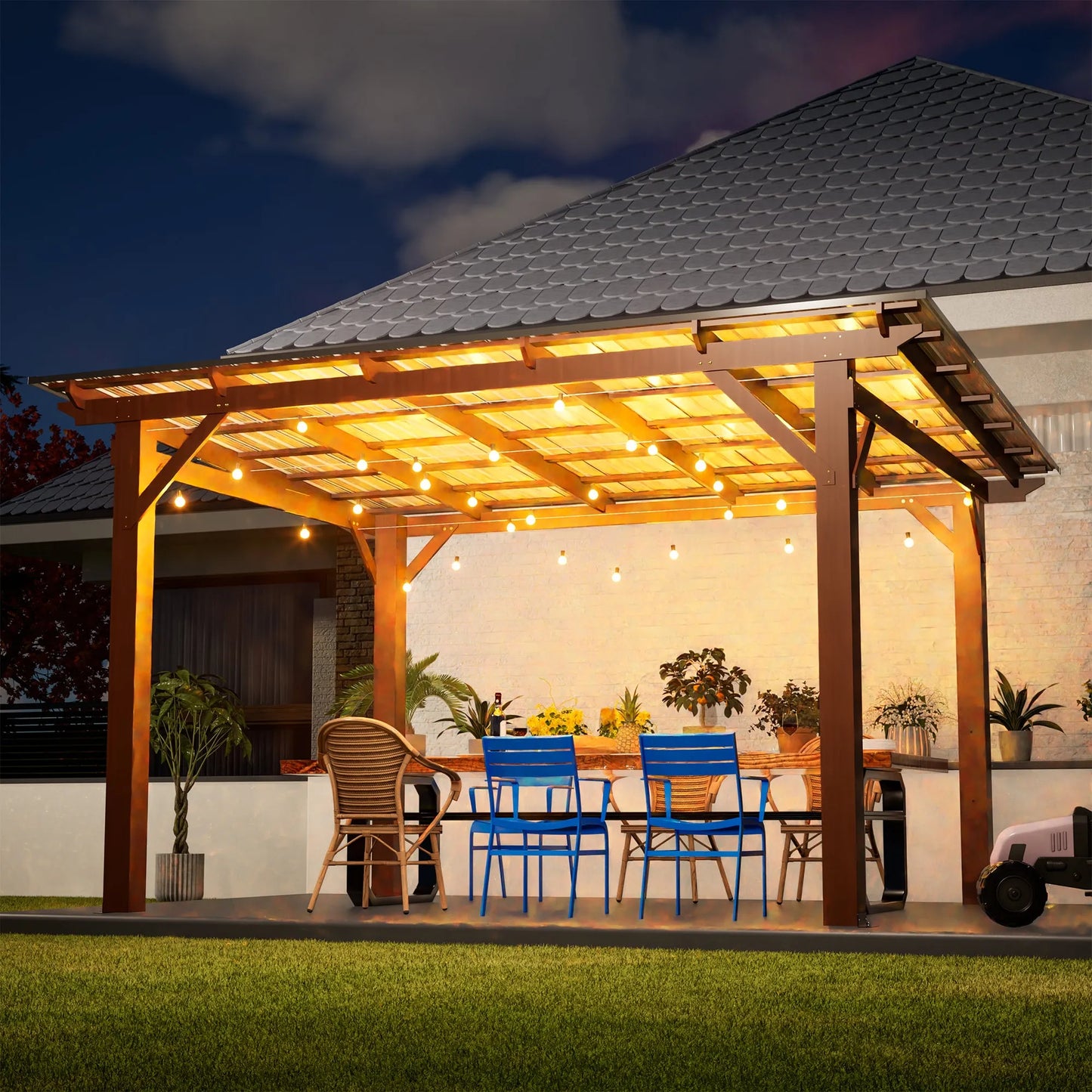13x10ft Wooden Garden Gazebo with Metal Roof, Spacious Outdoor Patio Shade Structure for Backyard & Garden – view 12