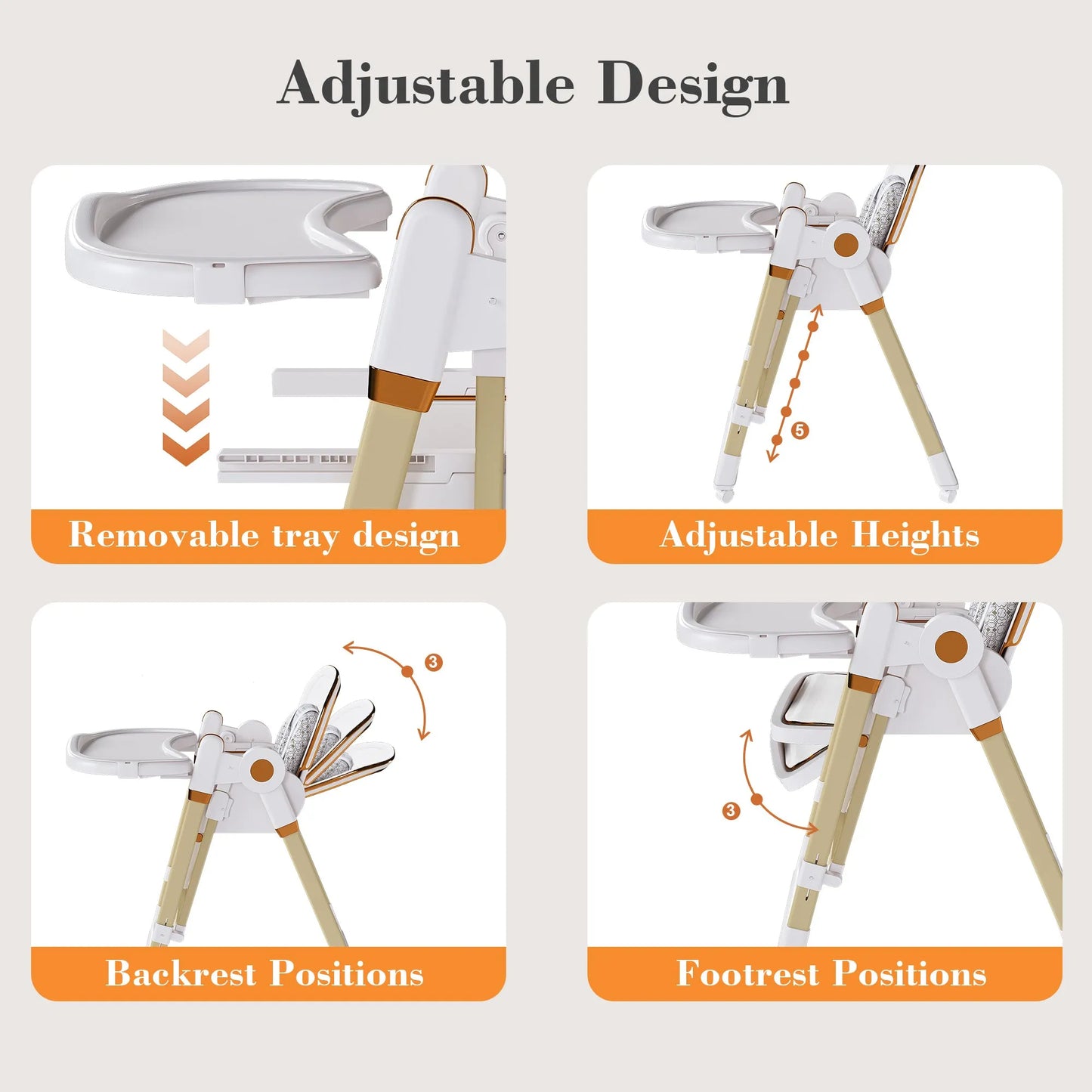 Convertible Baby High Chair to Rocker with 5-Point Harness, Foldable Infant Feeding Chair in White with Removable 2-Tier Easy-Clean Tray for 6M-3Yrs – view 12