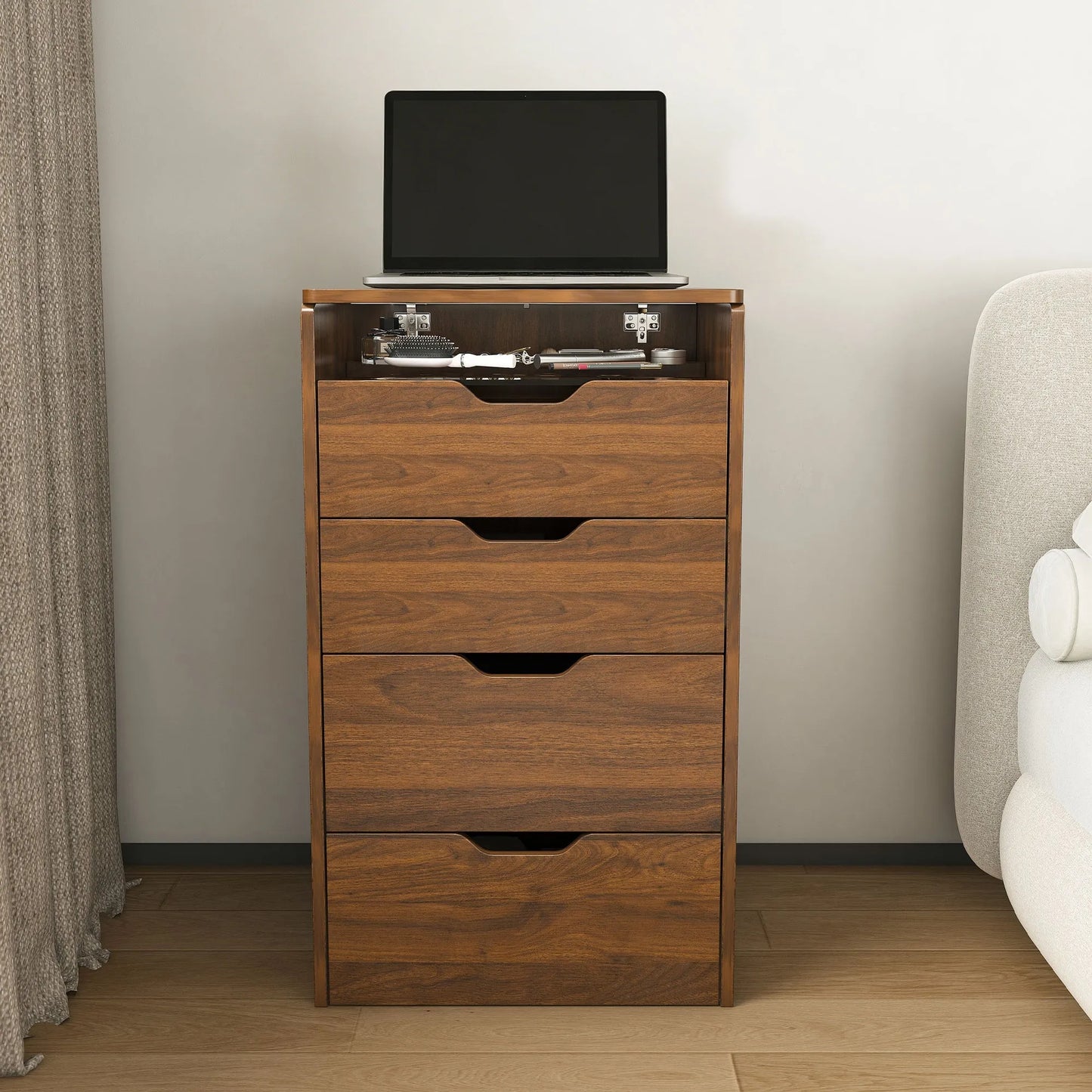 3-in-1 Vanity Desk with Lighted Mirror & Stool, Flip Top Makeup Dressing Table in Walnut Finish, Compact Storage for Bedroom, Bathroom, or Dressing – view 12
