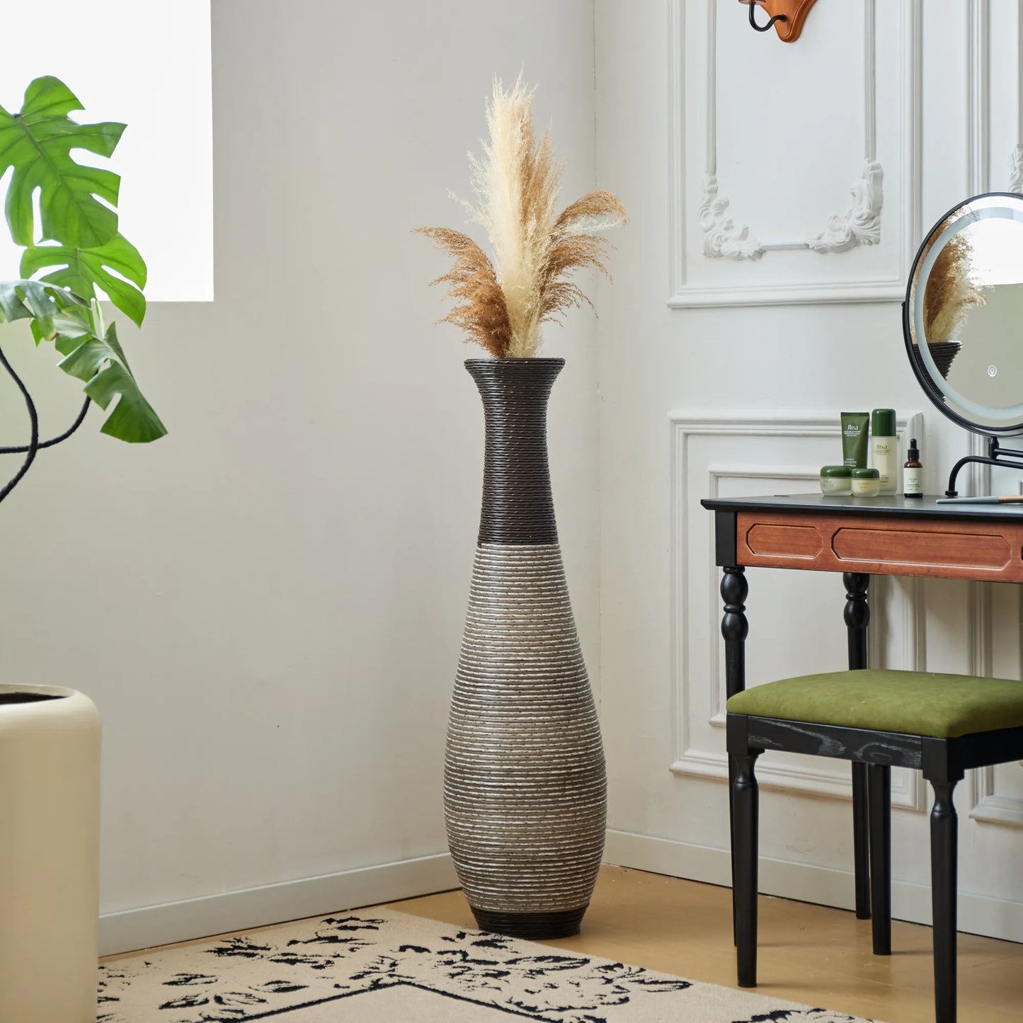 39-Inch Tall Standing Designer Floor Vase - Durable Artificial Rattan - Elegant Two-Tone Dark Brown Finish - Ideal Décor Accent for Living Room – view 12