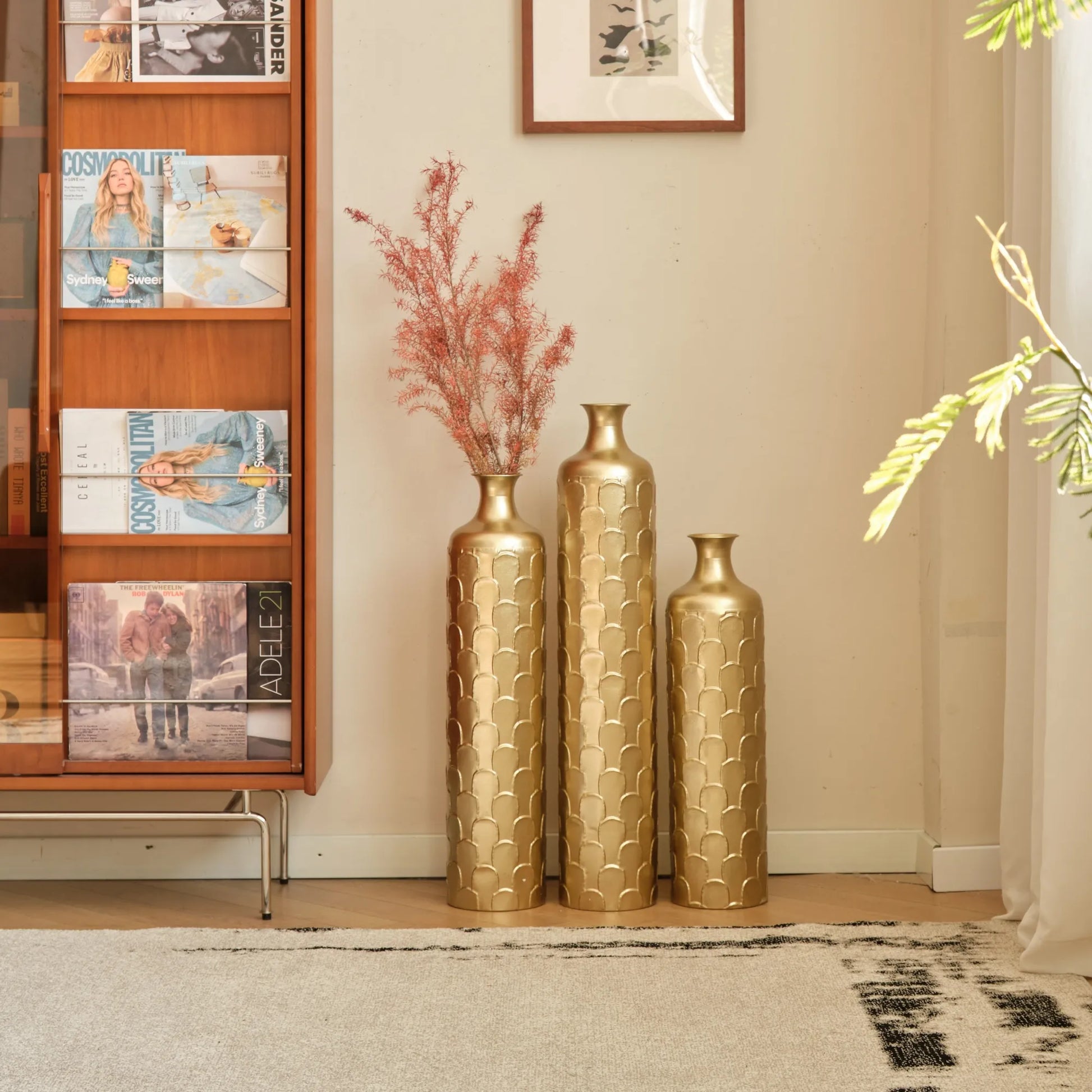 Floor Metal Vases Decorated White Metal Vases Set of 3 Gorgeous Home Decoration Large Glazed Metal Vases 25.2in/29.33in/34.25in Height – view 12