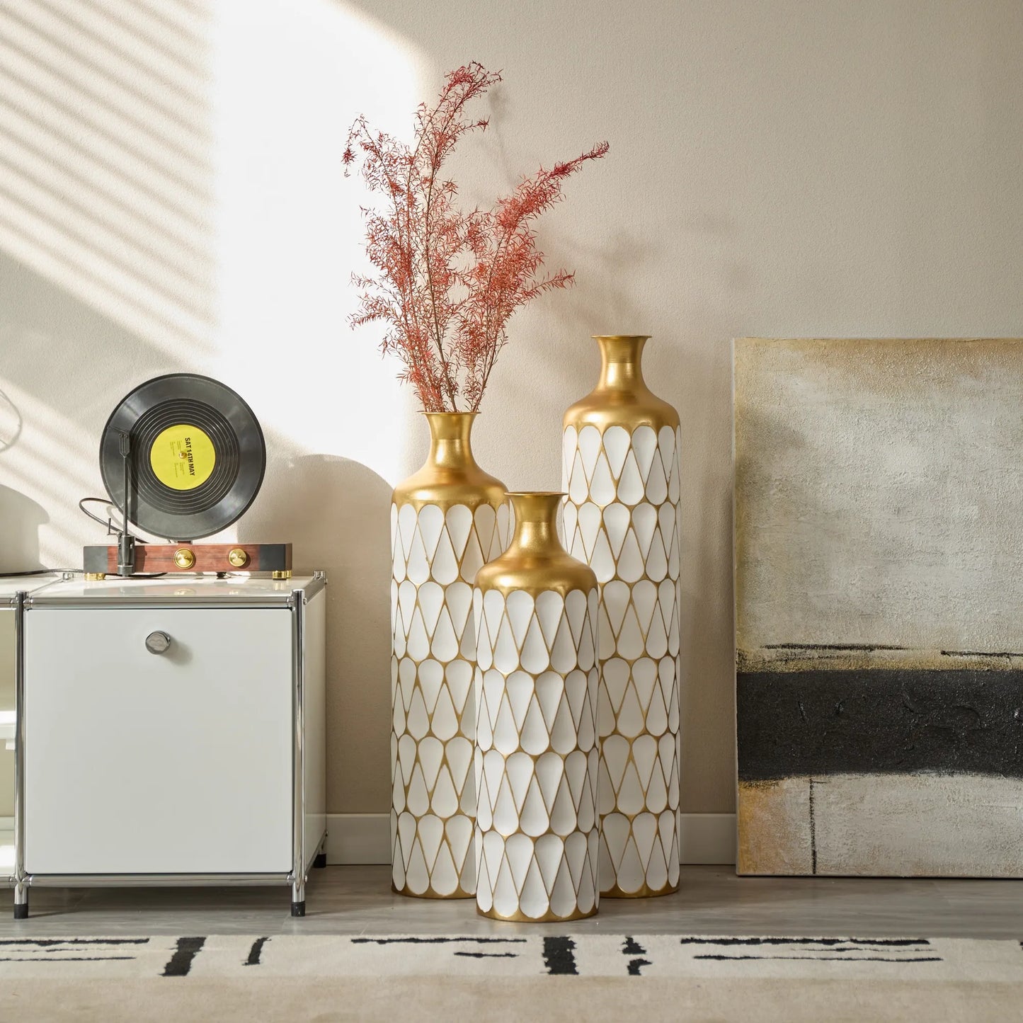 Floor Metal Vase Modern Style Decoration Home Droplet Shaped White Metal Vase 3-piece Set Gorgeous Home Decoration Large Glazed Metal Vase – view 12