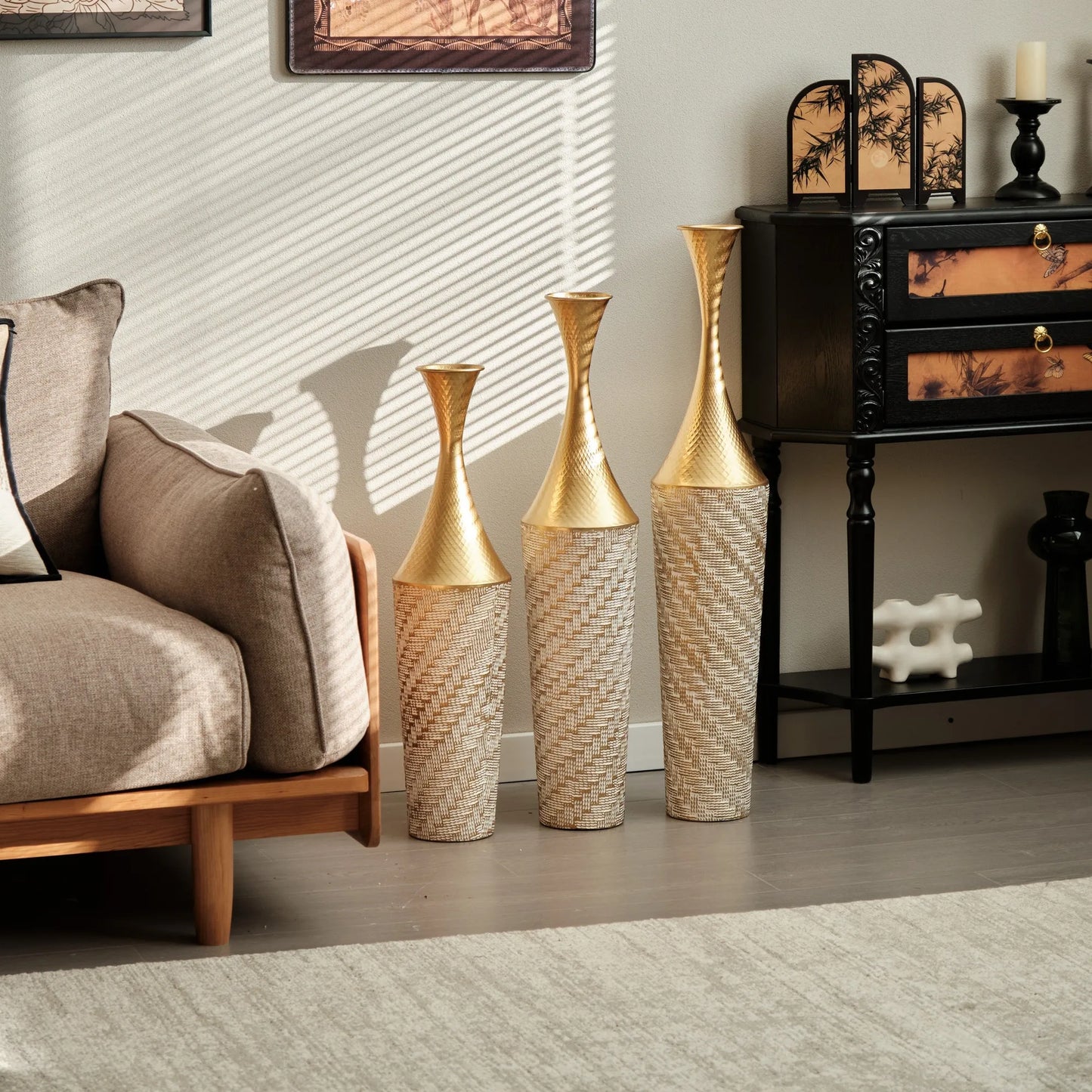 Floor Metal Vase Modern Style Decoration Home Woven Pattern Metal Vase 3-piece Set Gorgeous Home Decoration Large Glazed Metal Vase – view 12