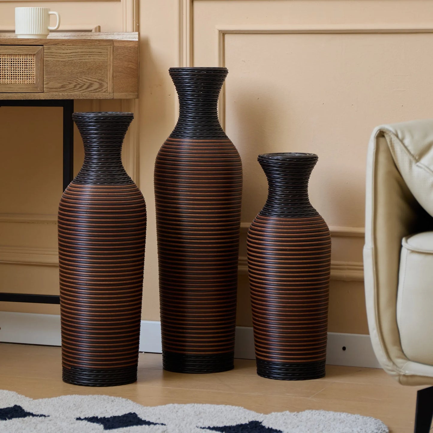 Desktop Vase, Brown Decorative Floor Vase, Classic and Neat Floor Vase, High Independent Flower Stand, Artificial Vine Vase, PVC Floor Vase, Home – view 12