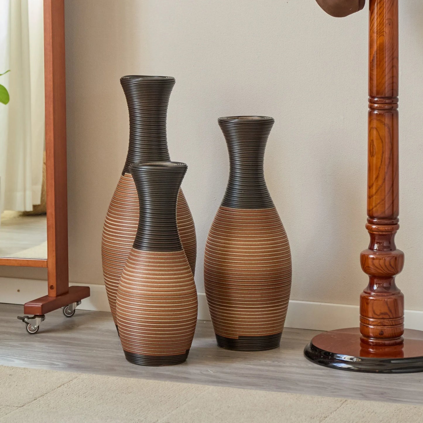Set Of 3 Designer Floor Vases, Large Vases for Home Décor Flooring, Artificial Rattan Floor Vases, Brown Floor Vases for Living Rooms or Corridors – view 12
