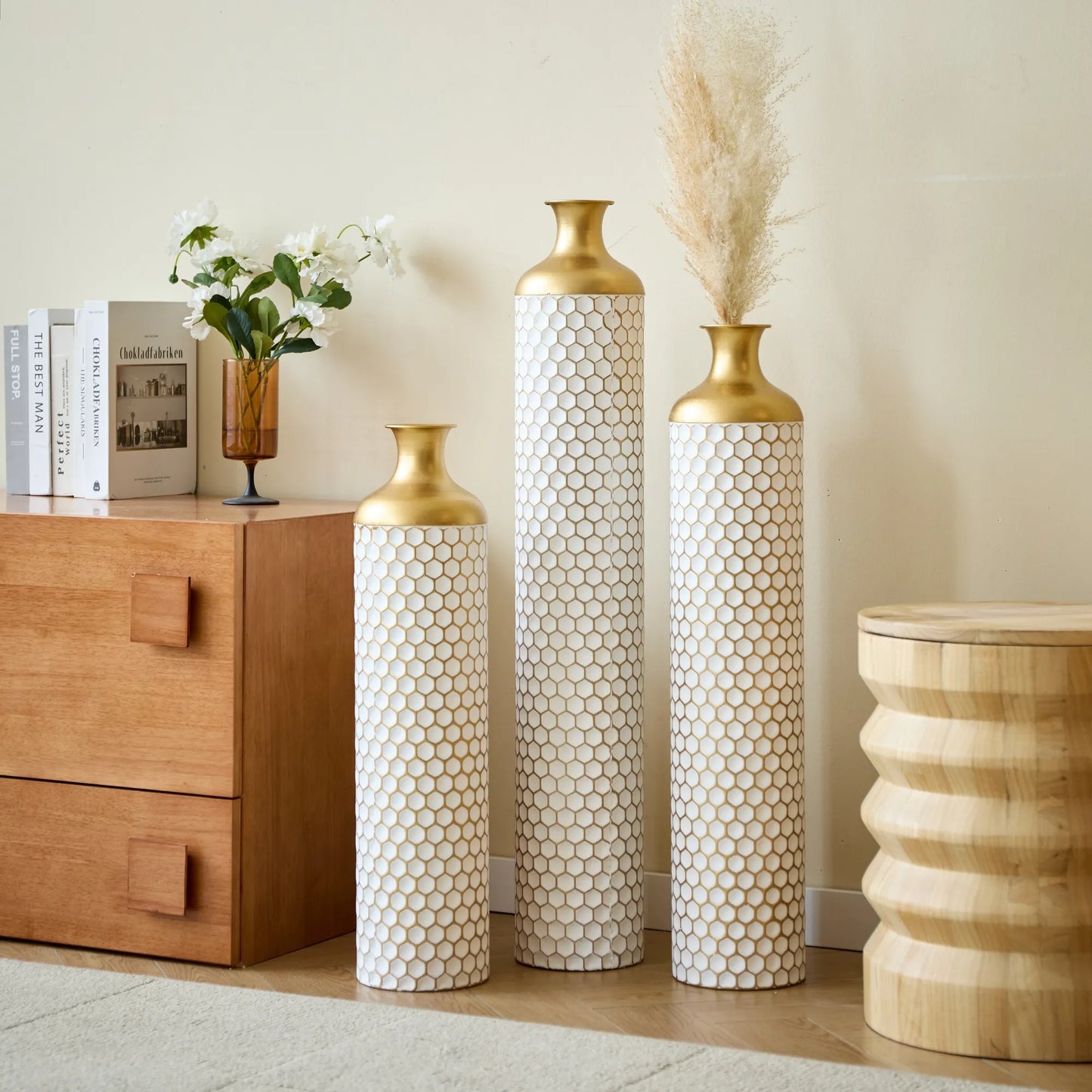3-piece set gorgeous home decoration large glazed metal vase --Floor metal vase modern style decoration home droplet shaped white metal – view 12