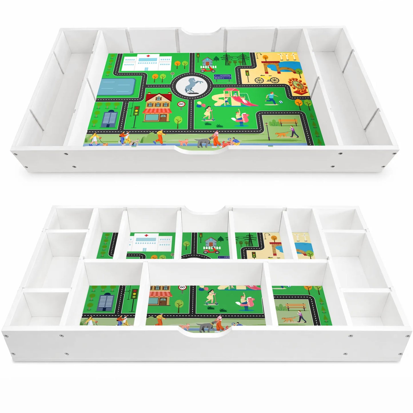 The 3 in 1 Reversible Kids Activity Table and Toy Organizer Compatible with Lego, Building Bricks & Whiteboard Play Table with City Road Map – view 12