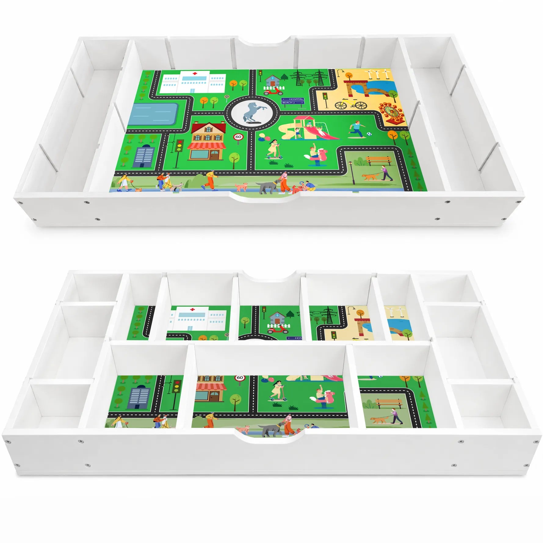 The 3 in 1 Reversible Kids Activity Table and Toy Organizer Compatible with Lego, Building Bricks & Whiteboard Play Table with City Road Map – view 12