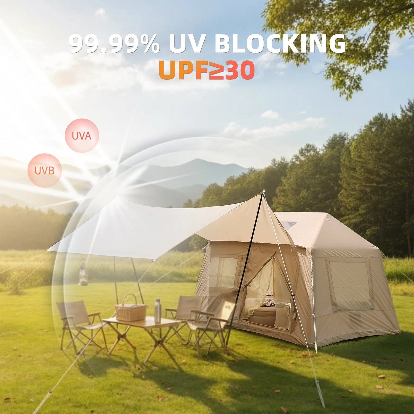 5.72m² Inflatable Camping Tent, Easy Setup 4 Season Windproof Glamping Tent with Mesh Windows & Pump, Outdoor Cotton Tent – view 12