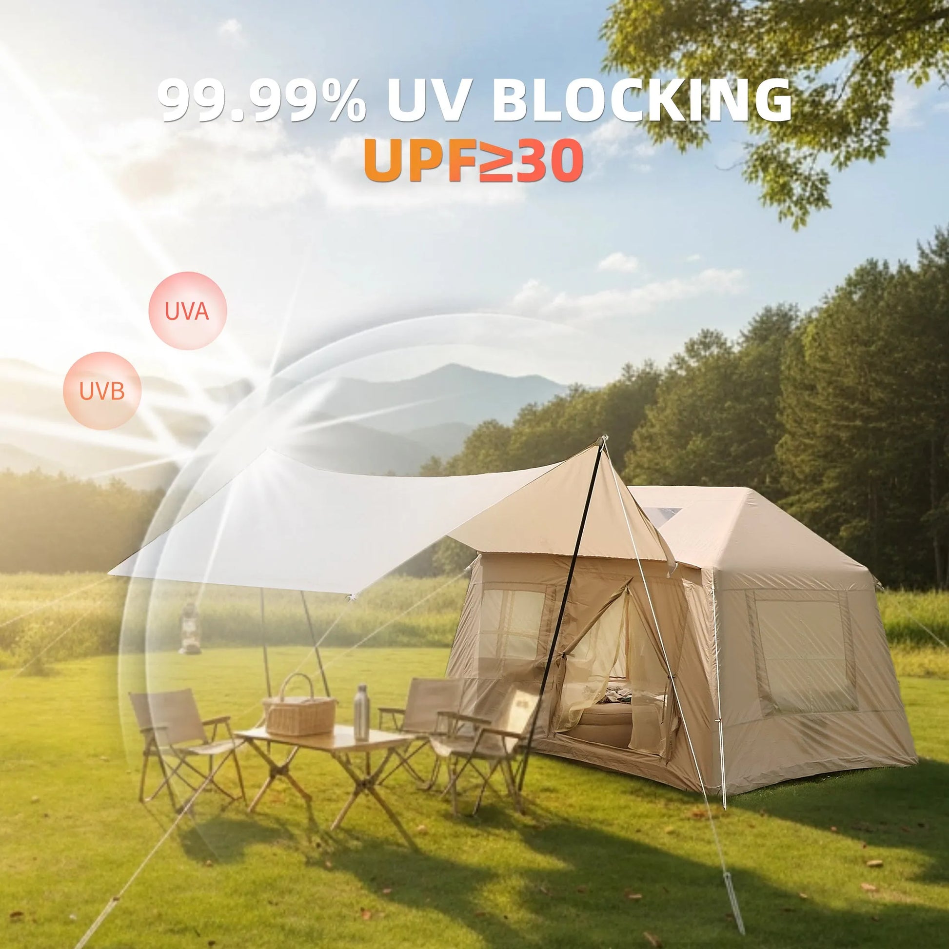 5.72m² Inflatable Camping Tent, Easy Setup 4 Season Windproof Glamping Tent with Mesh Windows & Pump, Outdoor Cotton Tent – view 12