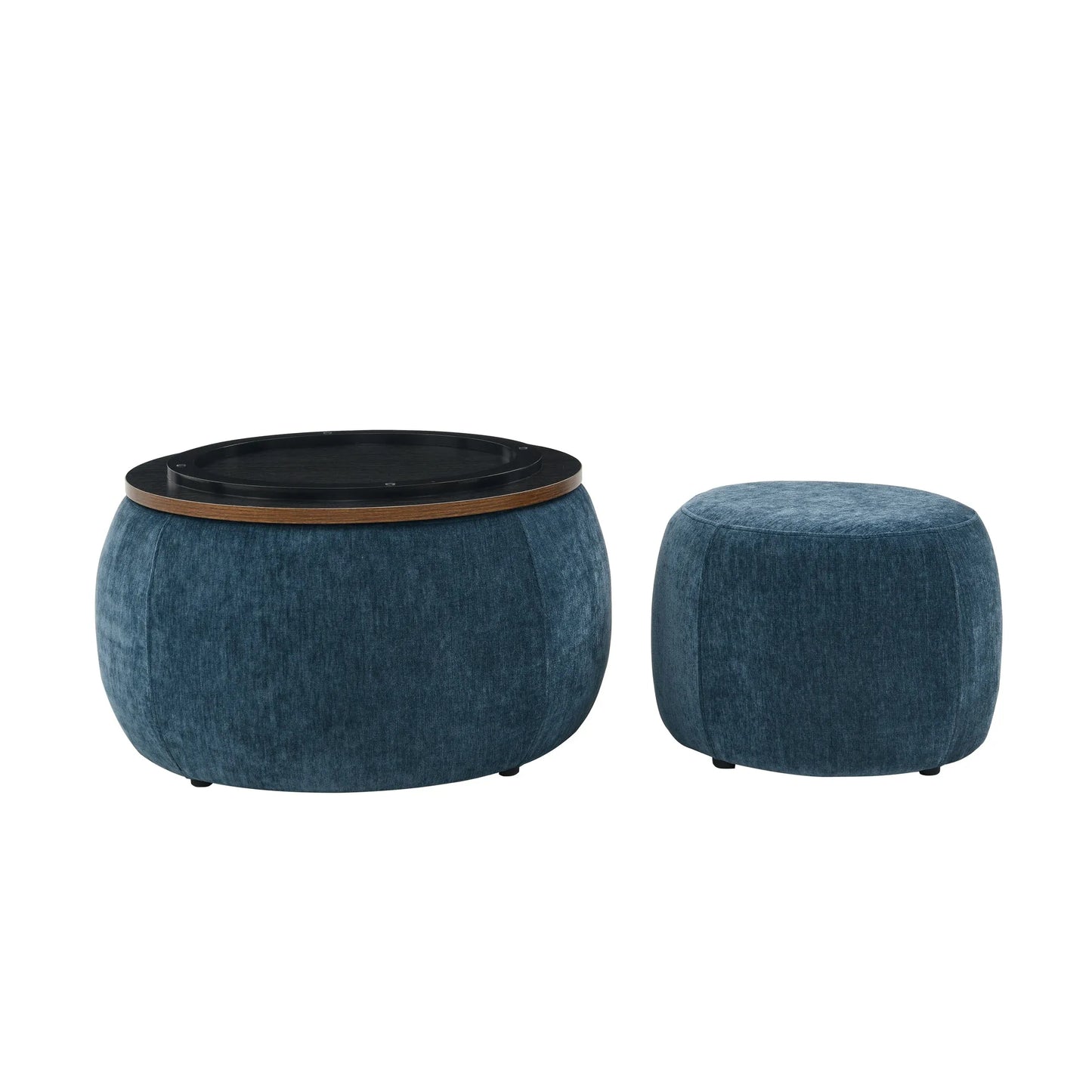 Dark Blue Round Storage Ottoman with 2 in 1 Function as End Table and Ottoman, Eucalyptus Wood and Foam, 25'x25'x14.7' – view 12