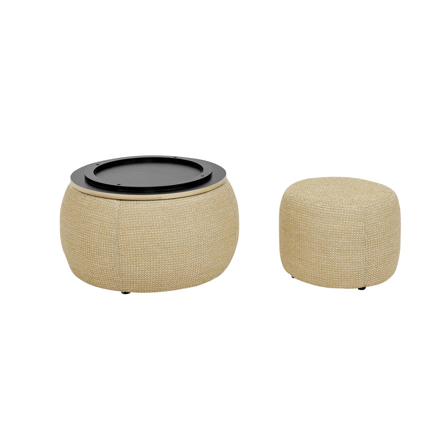 Woven Rattan Fabric Round Storage Ottoman with 2-in-1 Function as End Table and Ottoman, Dark Yellow, 25'x25'x14.7' – view 12
